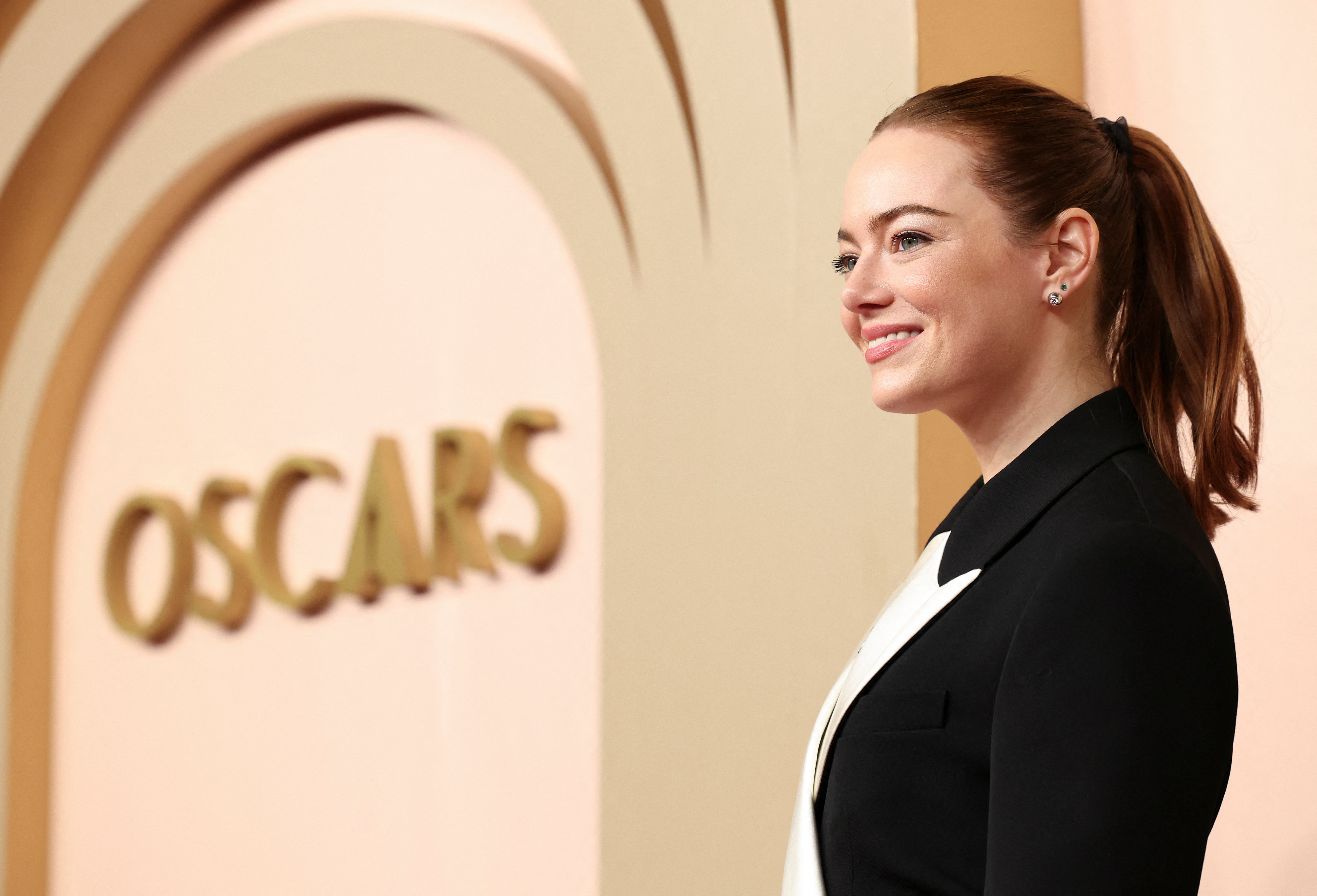 Emma Stone, nominated for Best Actress in a Leading Role, for "Poor Things", which is also nominated for Best Picture, attends the Nominees Luncheon for the 96th Oscars in Beverly Hills, California, U.S. February 12, 2024. 