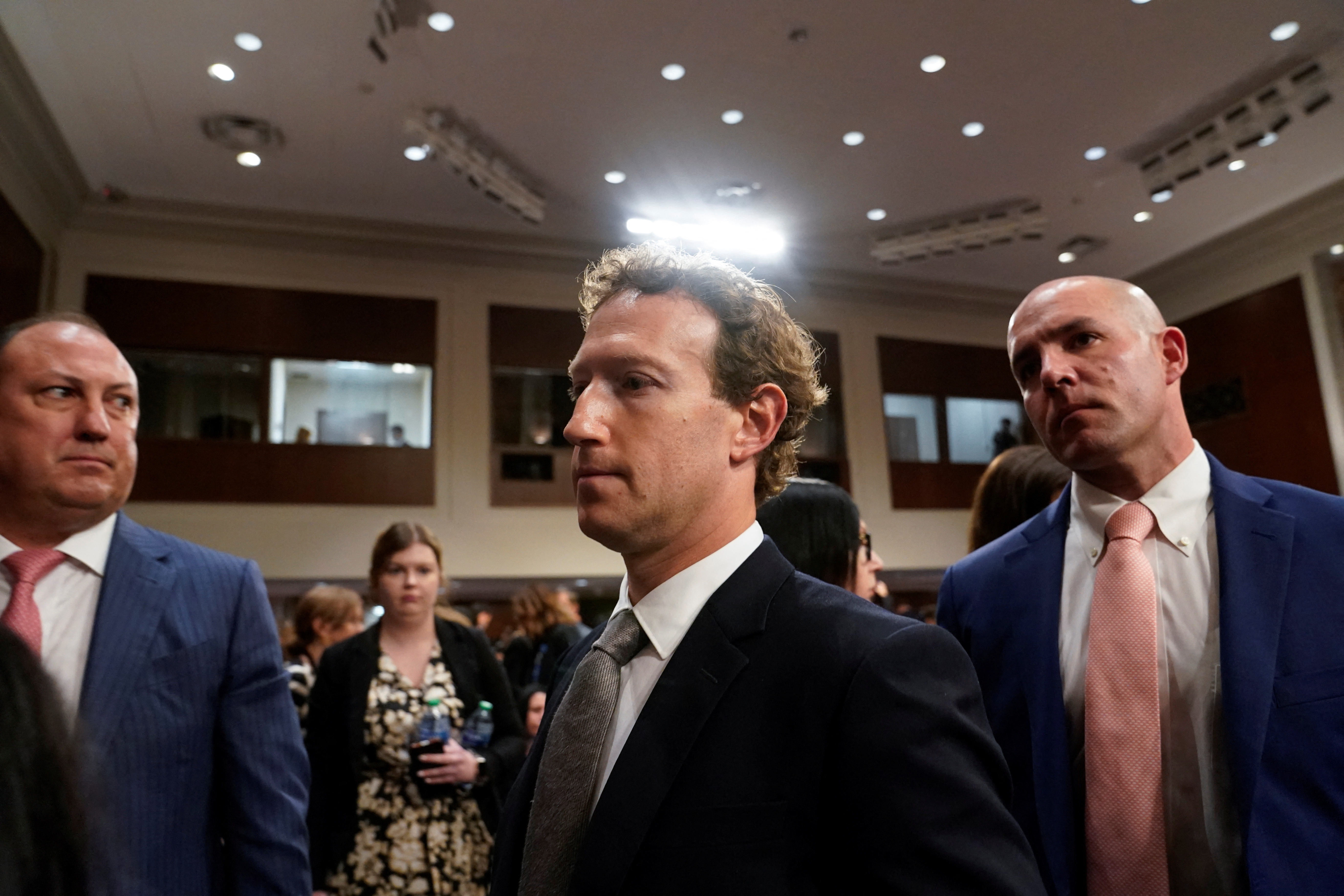 Meta's CEO Mark Zuckerberg looks on during the Senate Judiciary Committee hearing on online child sexual exploitation at the U.S. Capitol, in Washington, U.S., January 31, 2024. 