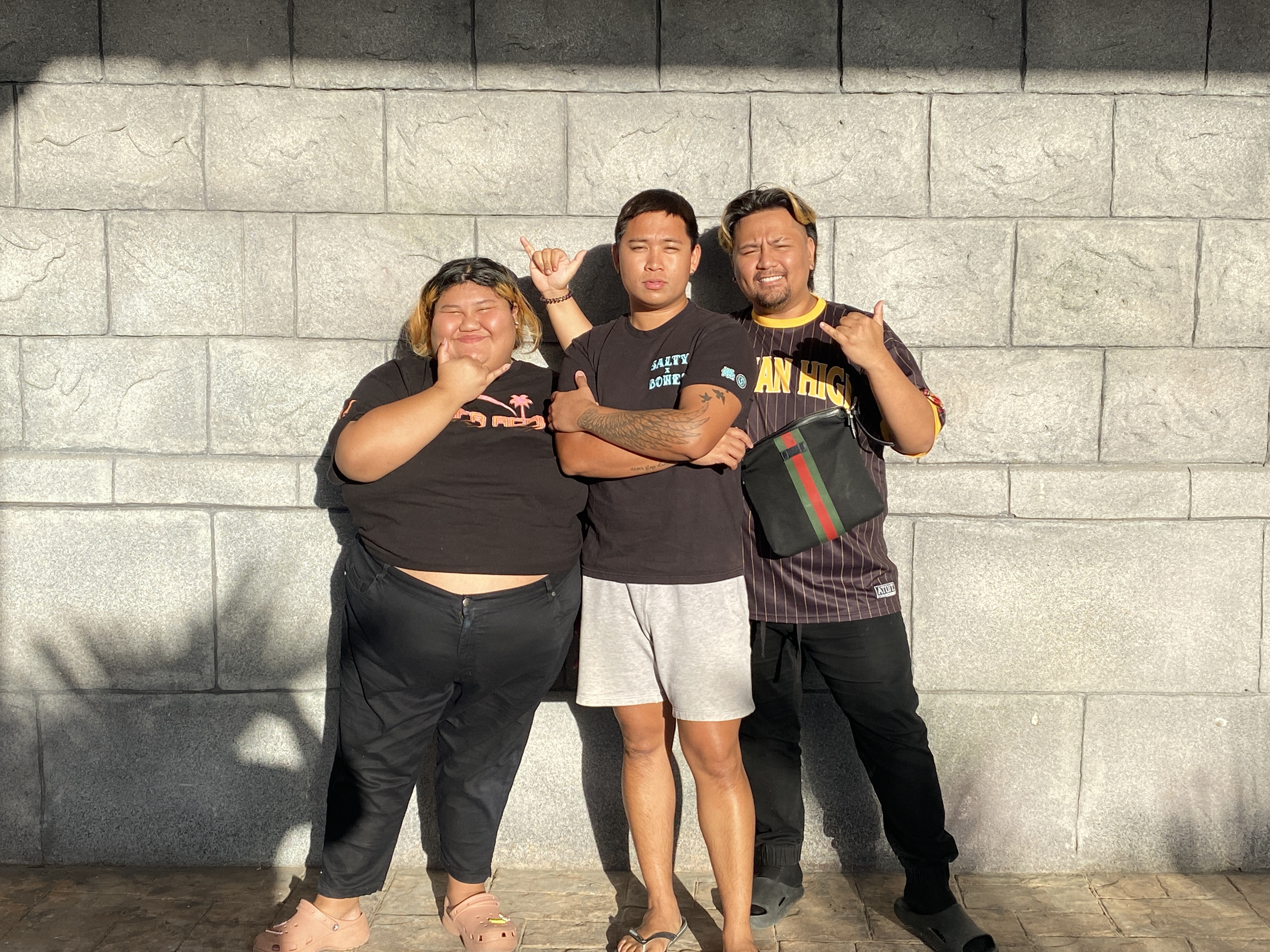 From left, Louvicki Camacho, Jefferson Mateo and Loyd Lelly — PalmTrio670 — pose outside the Saipan World Resort Taga Hall, where the SoMe Awards ceremony will be held this Saturday. 