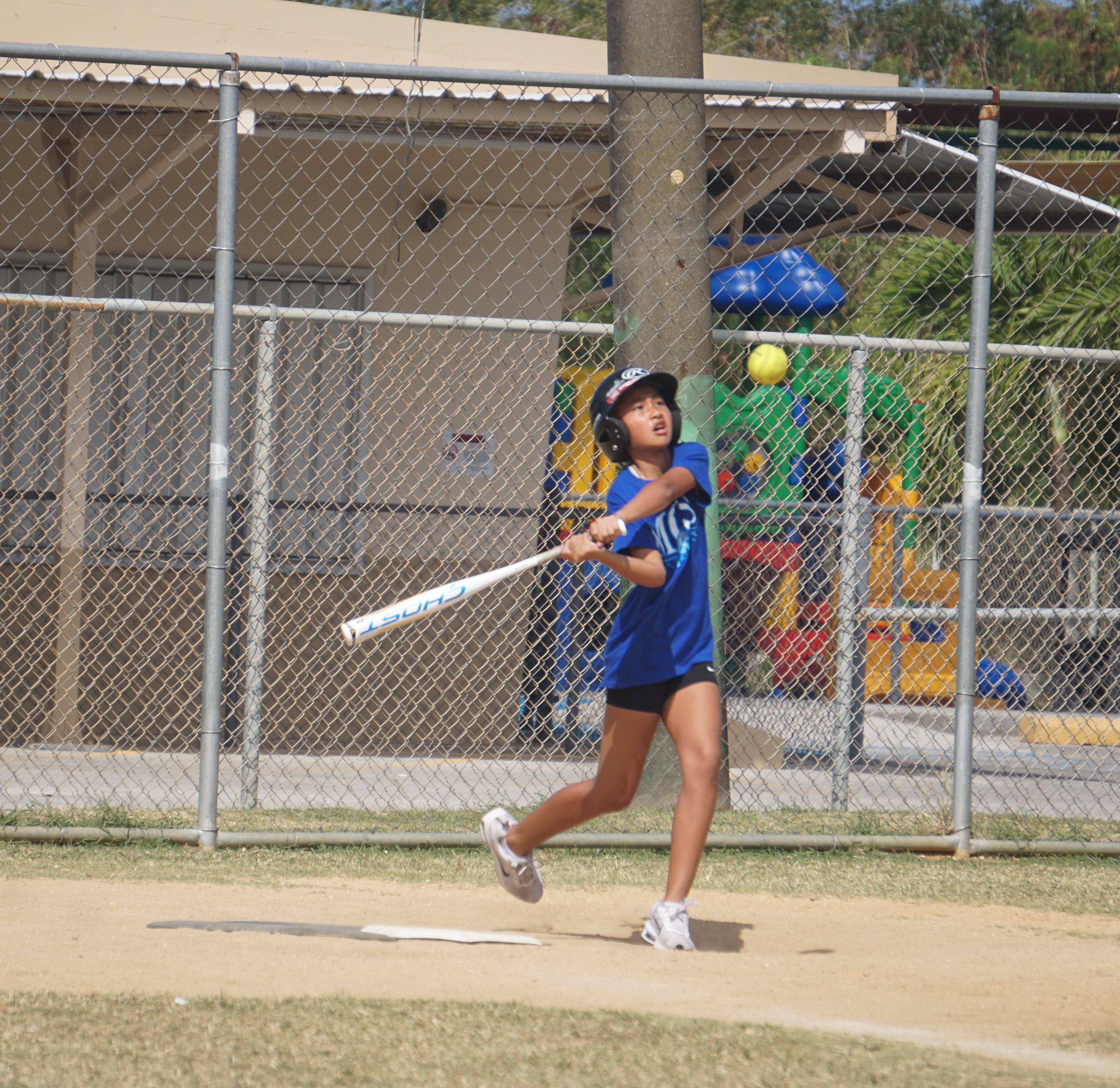 An MCS player is about to hit the ball during a girls middle school division game of the SBL-PSS Interscholastic Softball League SY23-24 at the Dandan baseball field on Saturday.