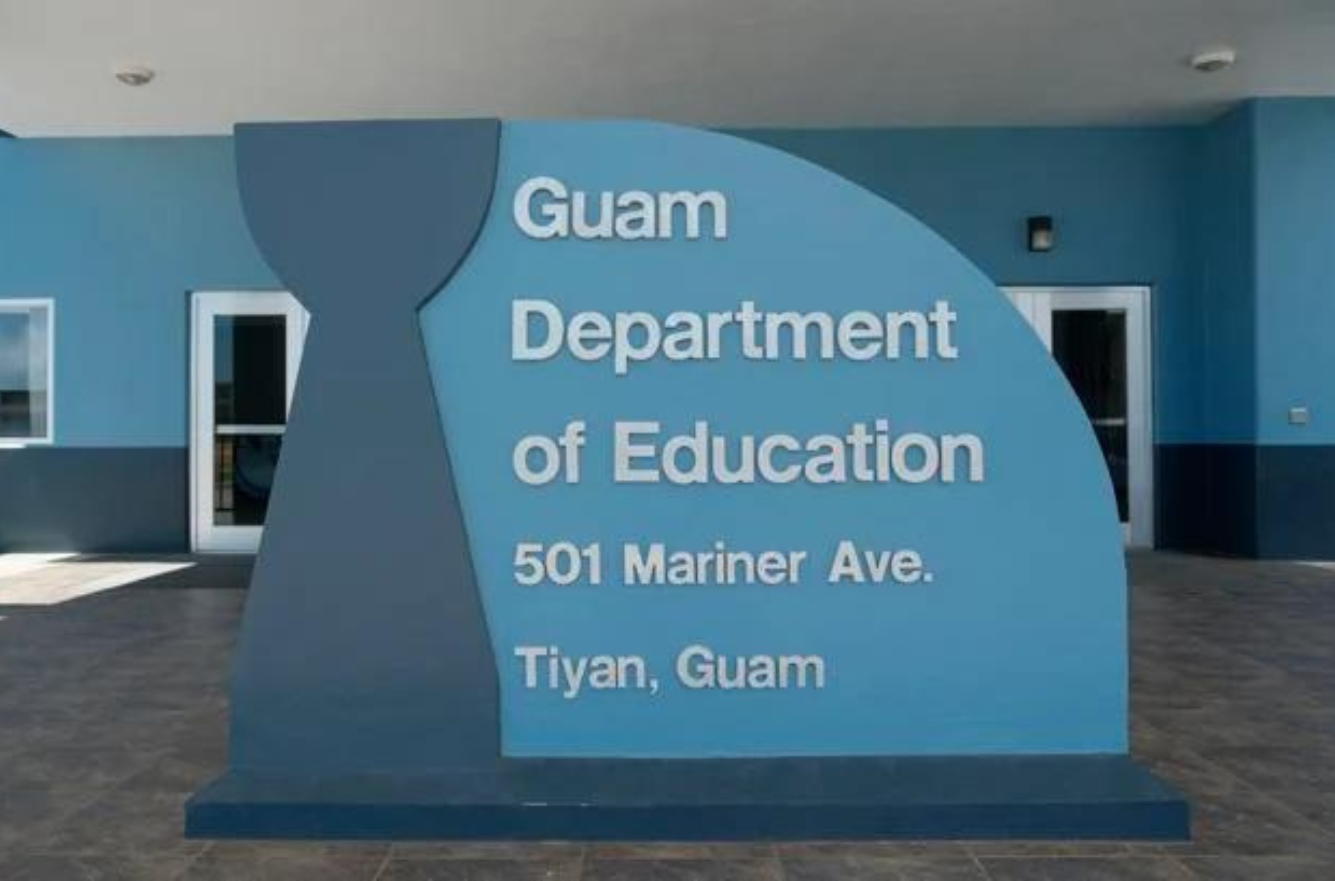 The Guam Department of Education Headquarters sign in Tiyan, Barrigada, is seen on Saturday, Feb. 17, 2024. 