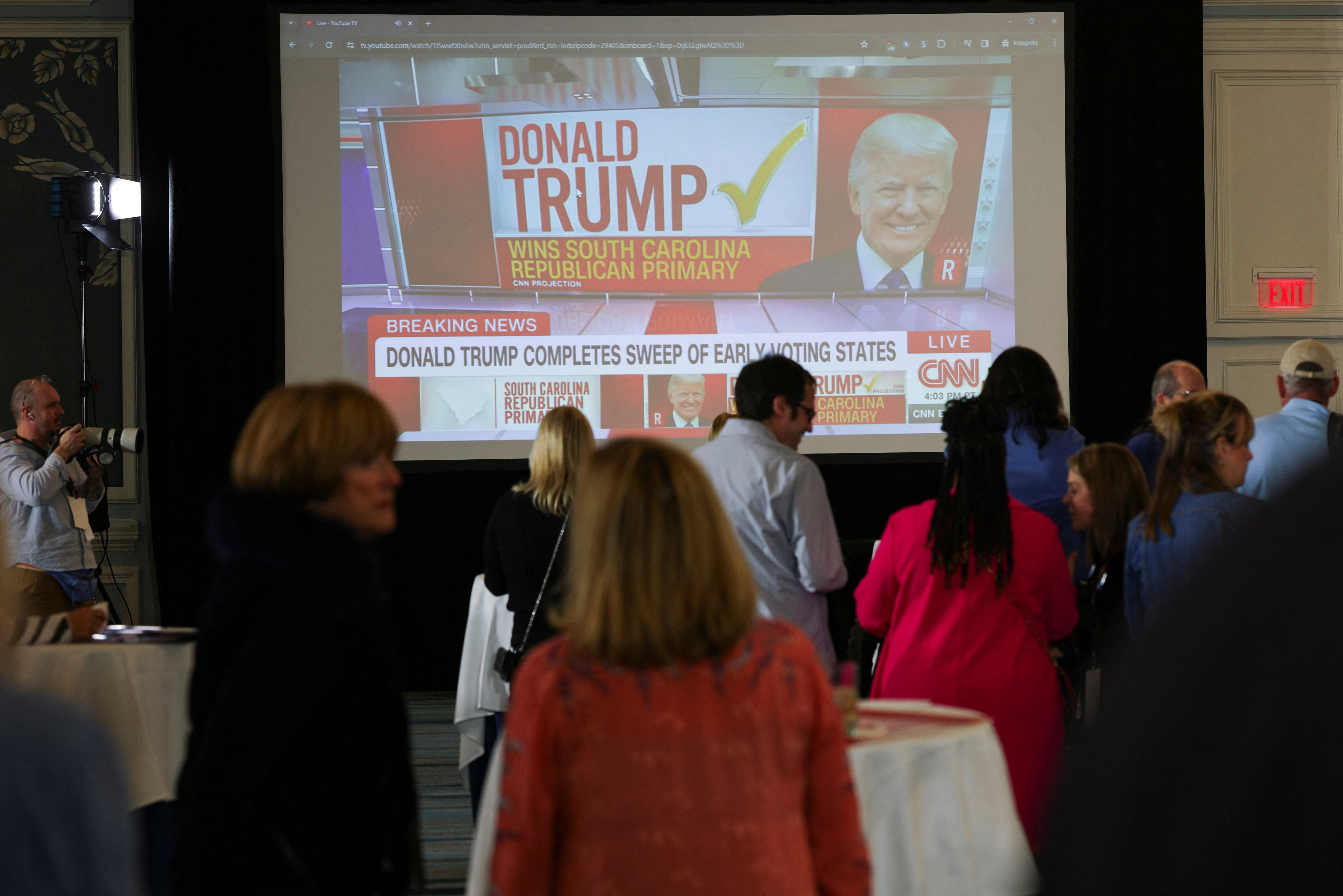 Supporters of Republican presidential candidate and former U.S. Ambassador to the United Nations Nikki Haley attend a watch party during the South Carolina Republican presidential primary election in Charleston, South Carolina, U.S. February 24, 2024. 