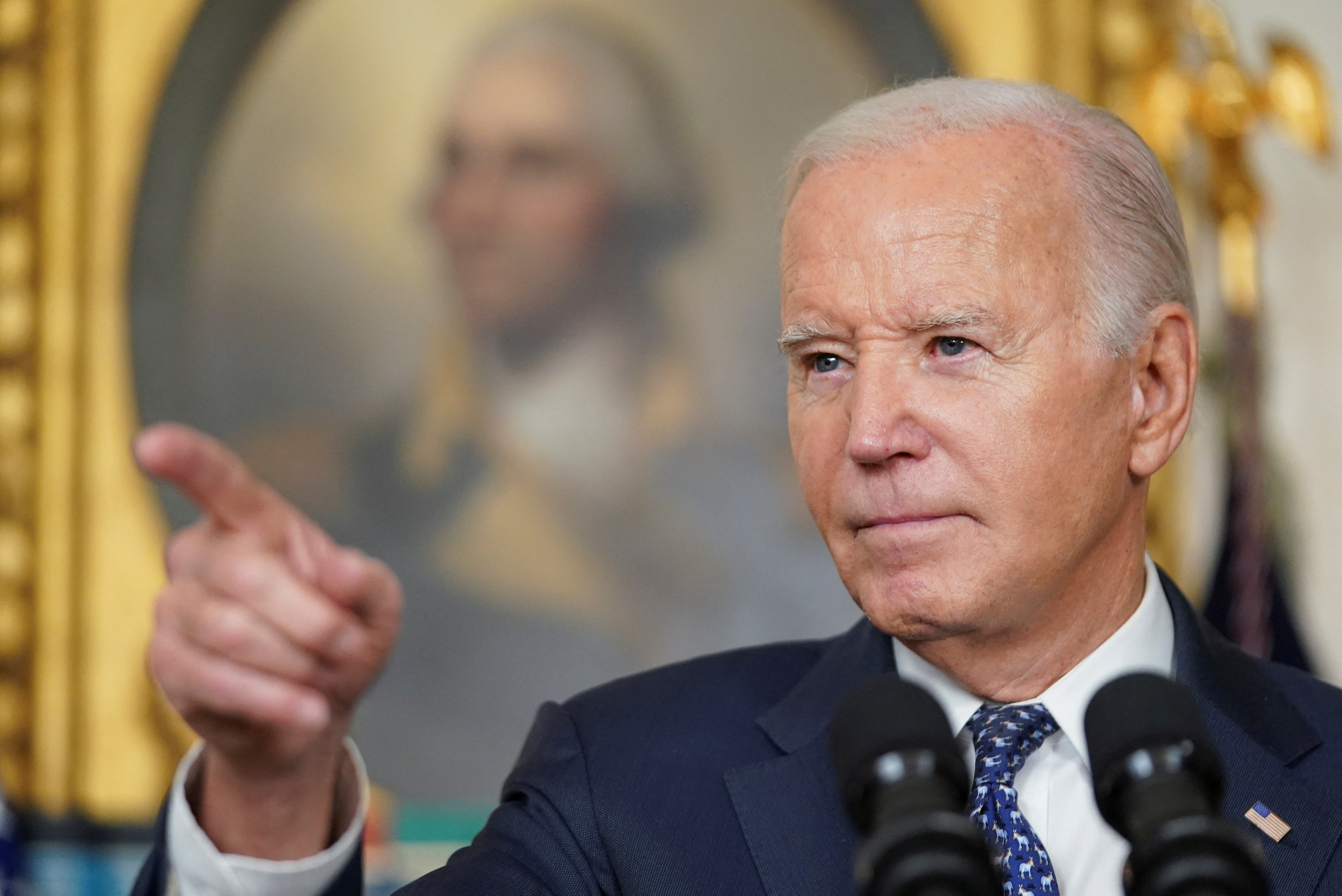 U.S. President Joe Biden gestures as he delivers remarks at the White House in Washington, U.S., February 8, 2024. 