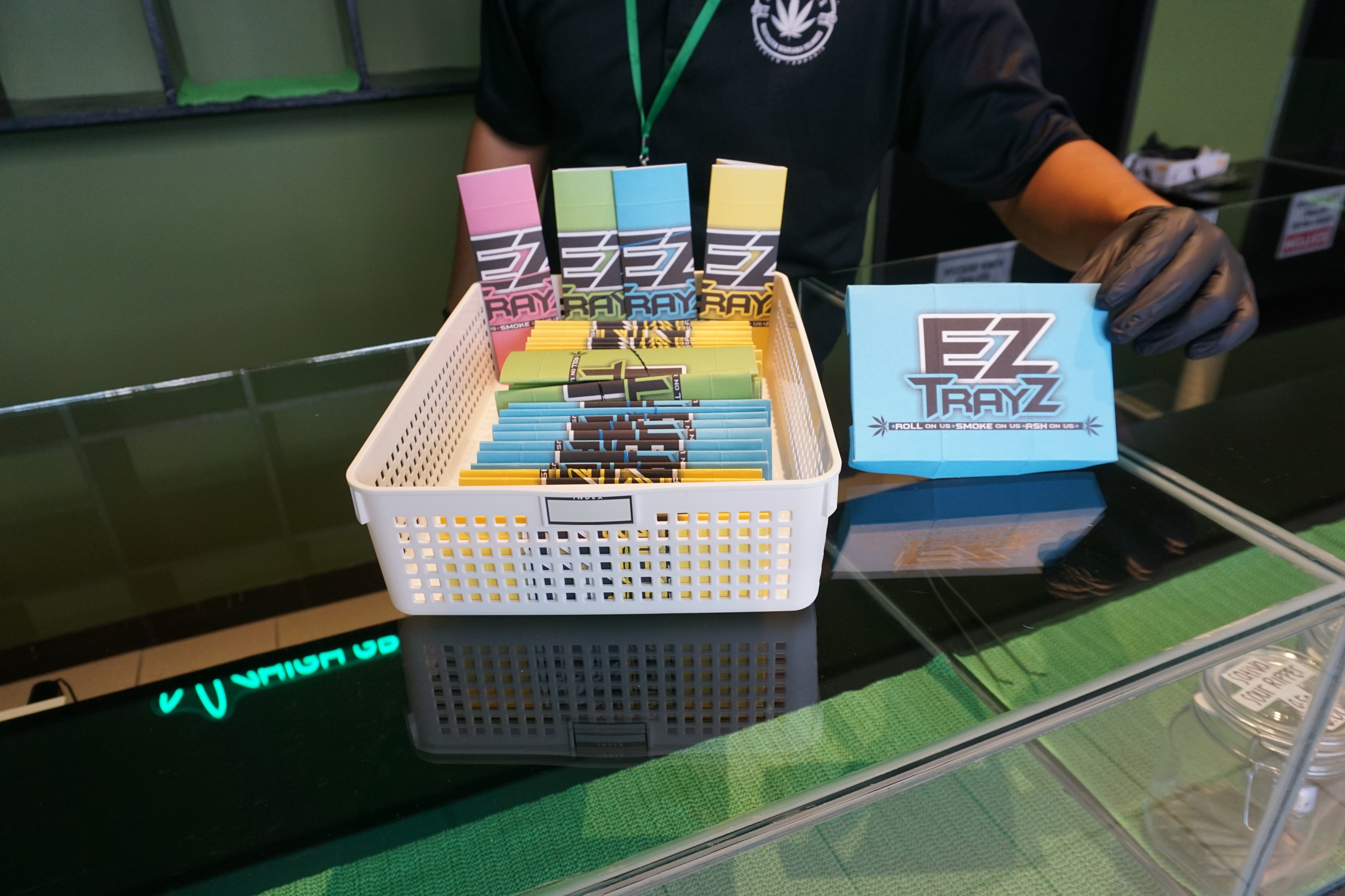 Highgrade Dispensary customers receive free rolling trays as gifts when they visit the Garapan shop. 