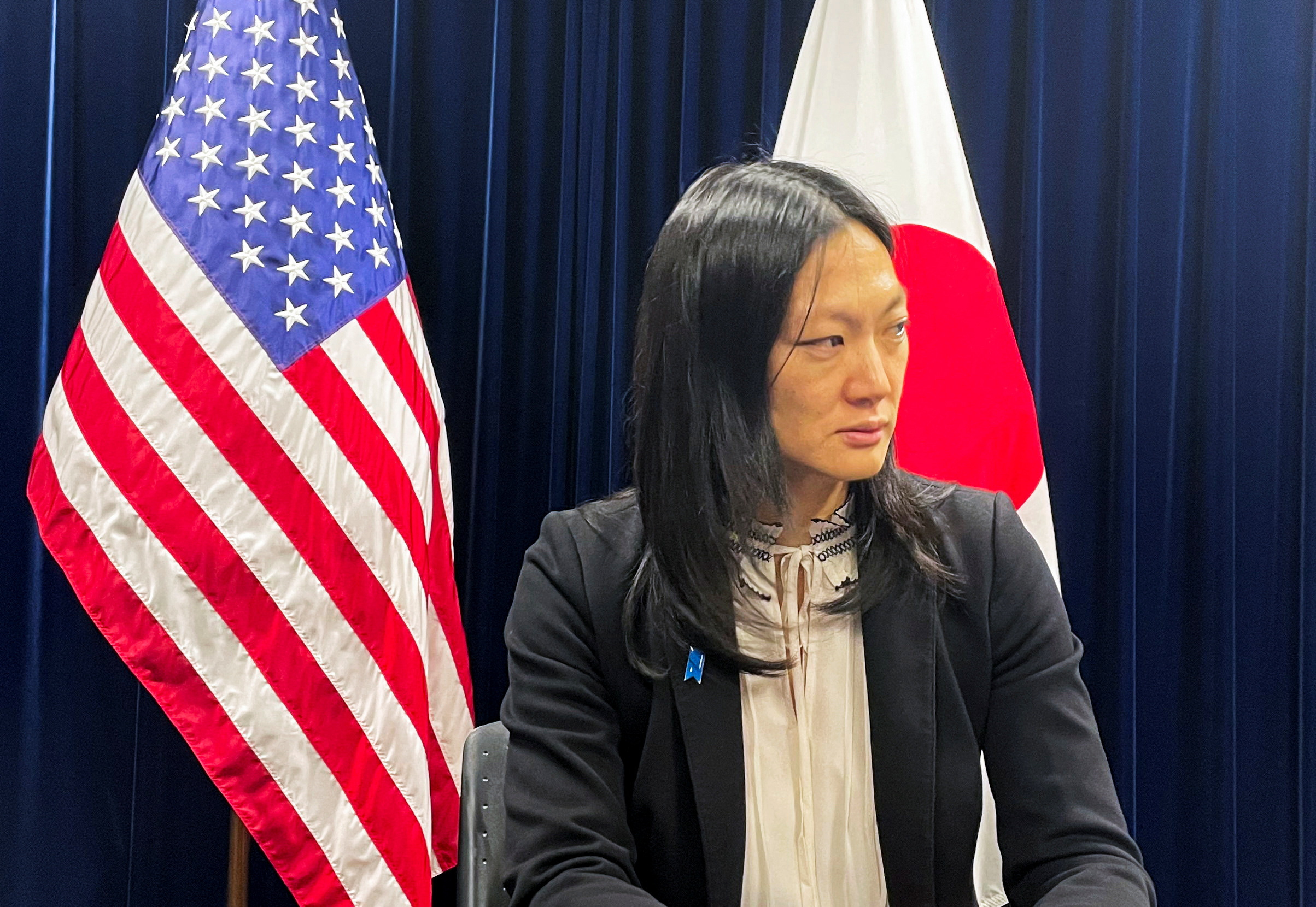 U.S. Special Envoy on North Korean Human Rights Issues Julie Turner speaks to media at the U.S. embassy in Tokyo, Japan February 14, 2024. 