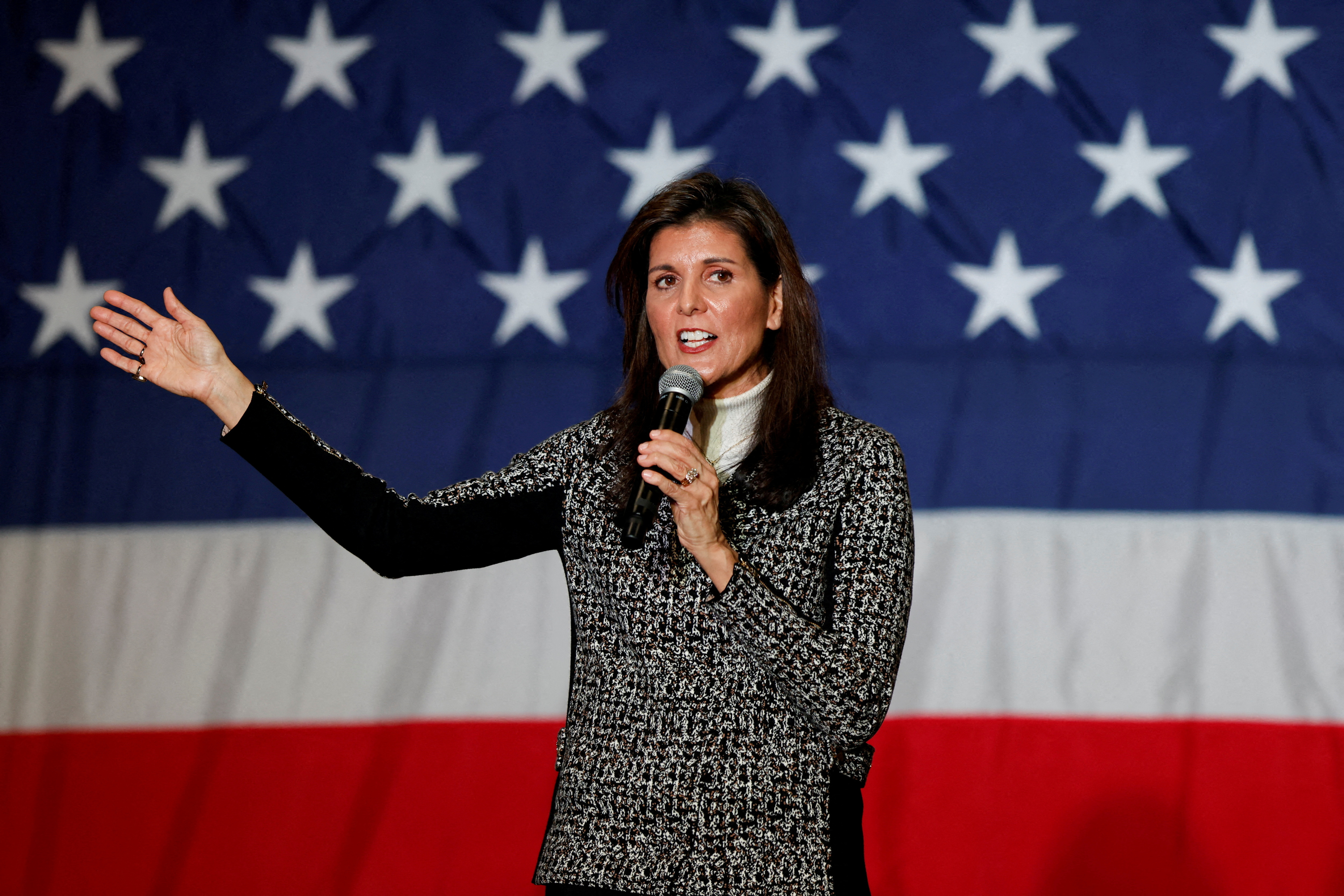 Republican presidential candidate and former U.S. Ambassador to the United Nations Nikki Haley speaks during a campaign event, ahead of the South Carolina Republican presidential primary election, in Conway, South Carolina, U.S., January 28, 2024. 