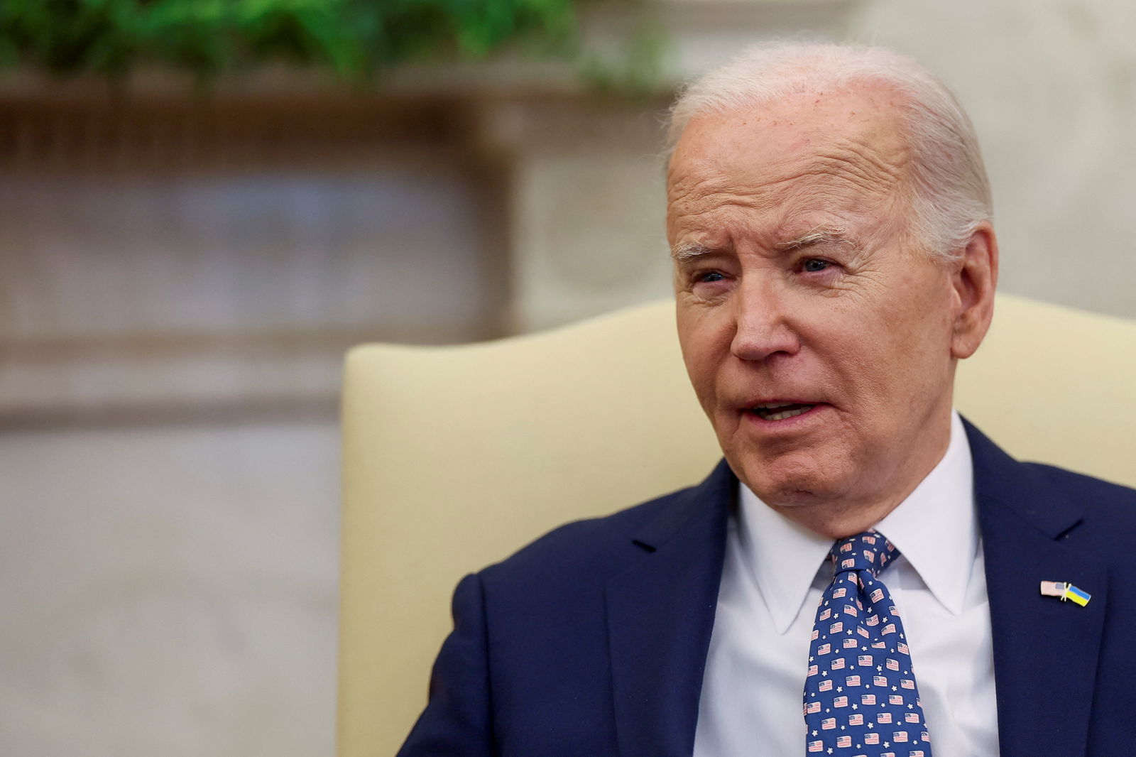 U.S. President Joe Biden looks on as him and Vice President Kamala Harris (not pictured) meet with congressional leaders in the Oval Office at the White House in Washington, U.S., February 27, 2024. 