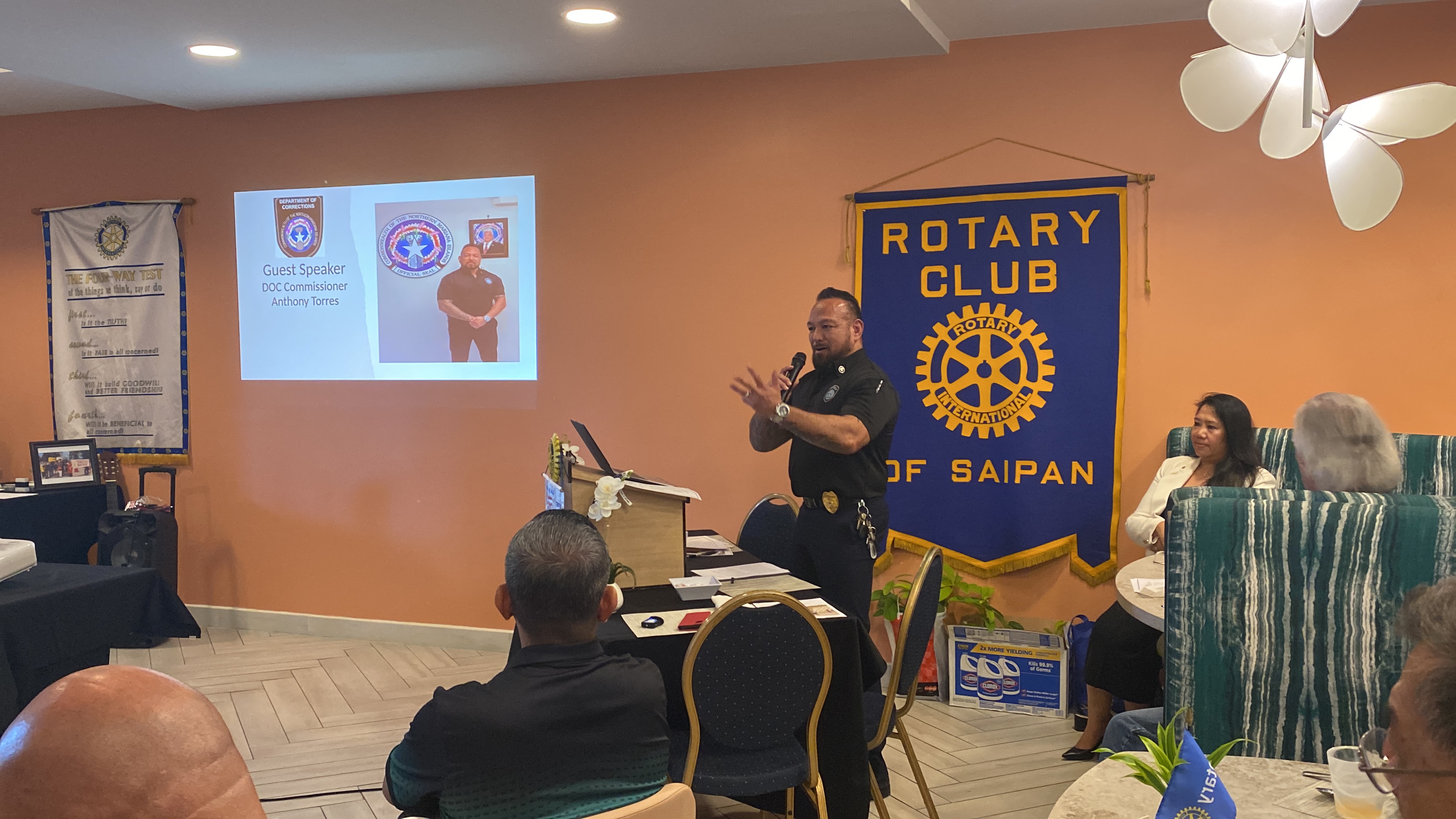 Department of Corrections Commissioner Anthony Torres speaks to members of the Saipan Rotary Club on Tuesday, Feb. 6, at Crowne Plaza Resort Saipan.