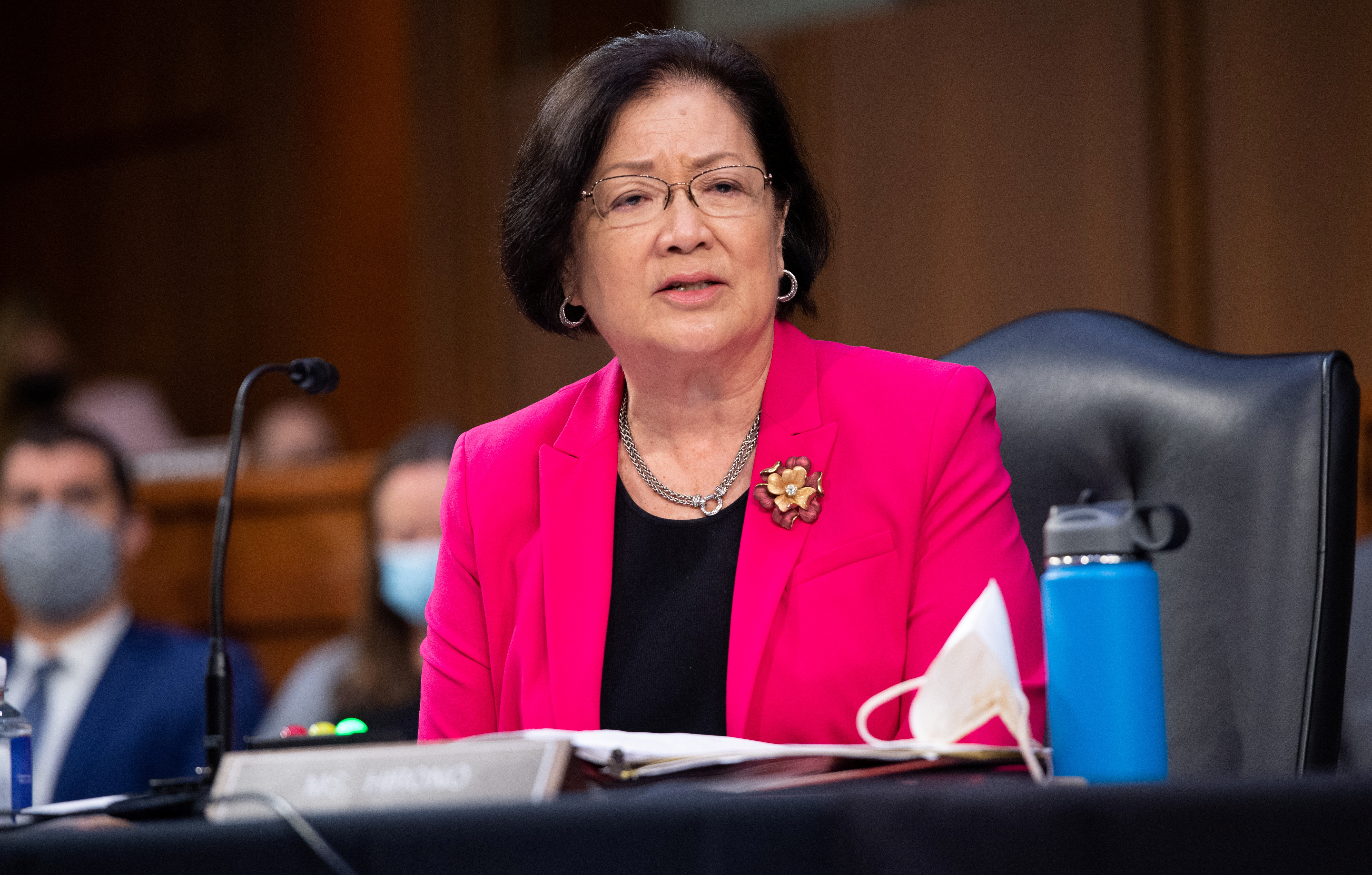 U.S. Senator Mazie Hirono, D-Hawaii, speaks during a Senate Judiciary hearing about the Inspector General's report on the FBI handling of the Larry Nassar investigation of sexual abuse of Olympic gymnasts, on Capitol Hill, in Washington, D.C., U.S., September 15, 2021. 