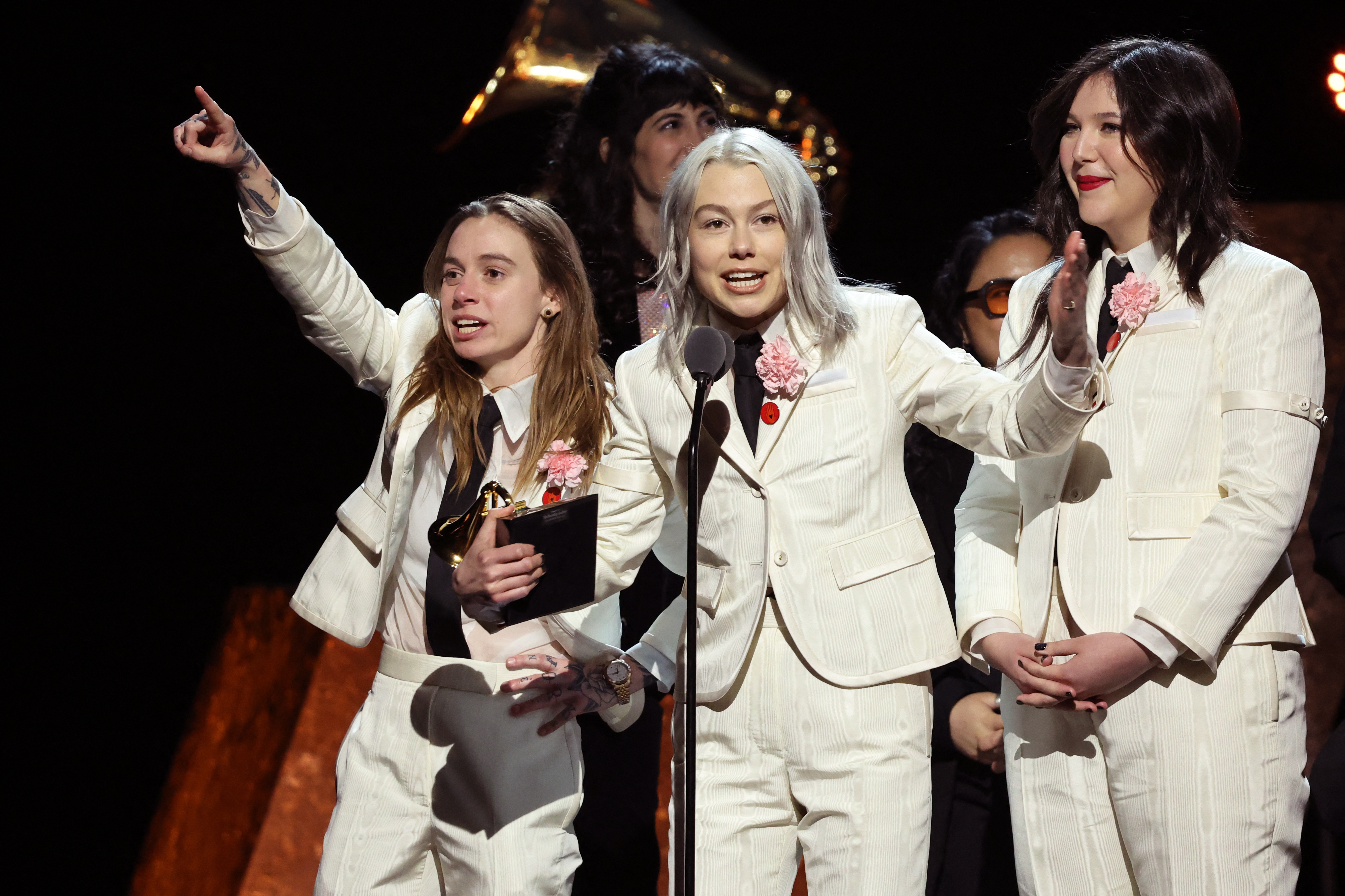 Boygenius accept the award for Best Alternative Music Album for The Record during the Premiere ceremony of the 66th Annual Grammy Awards in Los Angeles, California, U.S., February 4, 2024. 