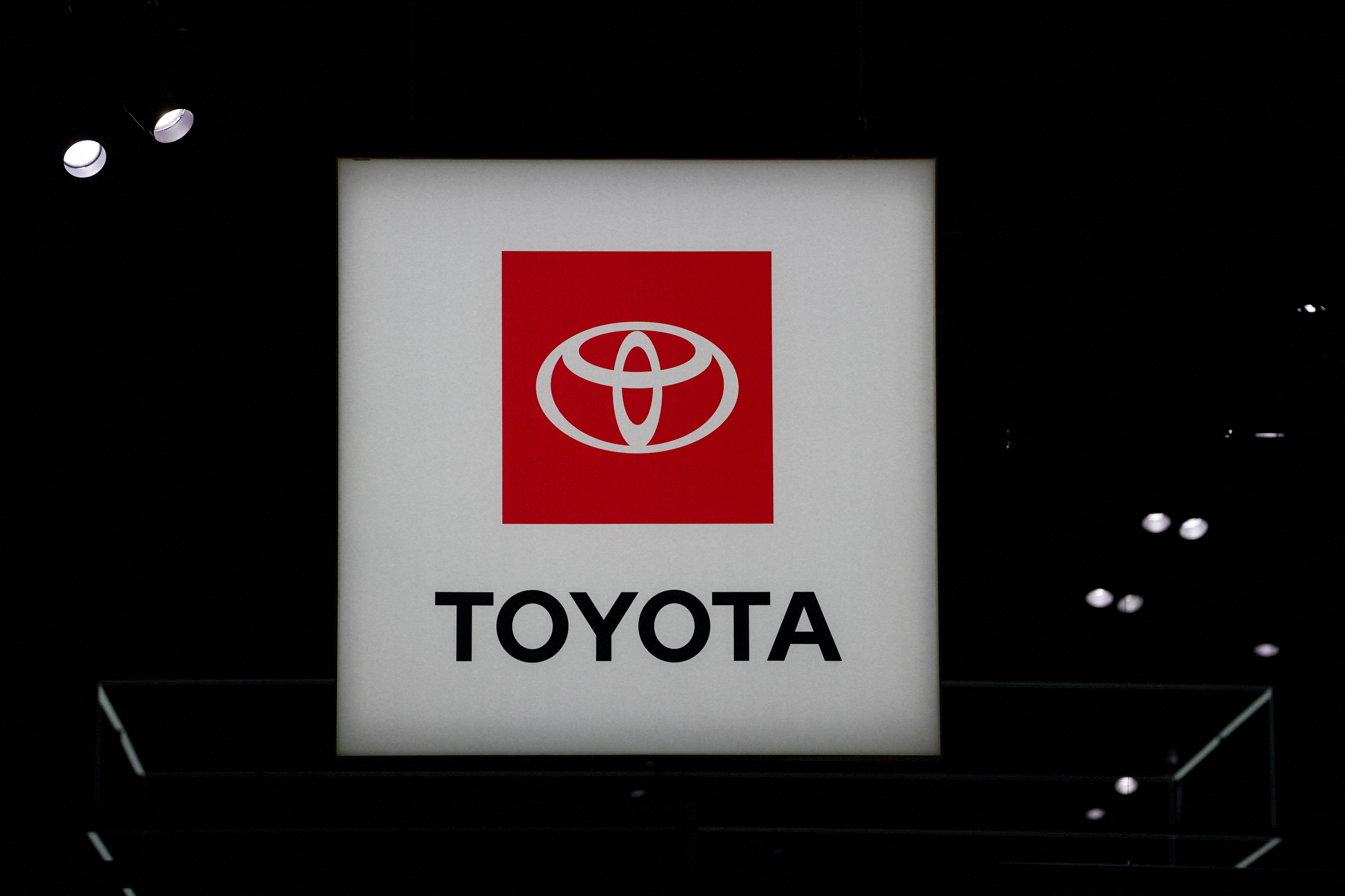 A Toyota logo is seen during the New York International Auto Show, in Manhattan, New York City, U.S., April 5, 2023. 