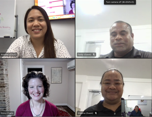 From left, top, Dr. Annette Pladevega Sablan, SLDS project director; Ferdinand Ngirmekur, data privacy specialist; Corey Chatis, SLDS technical assistance lead; Shawna Indalecio, project specialist; and  Jeaniffer Cubangbang, SLDS technical manager.