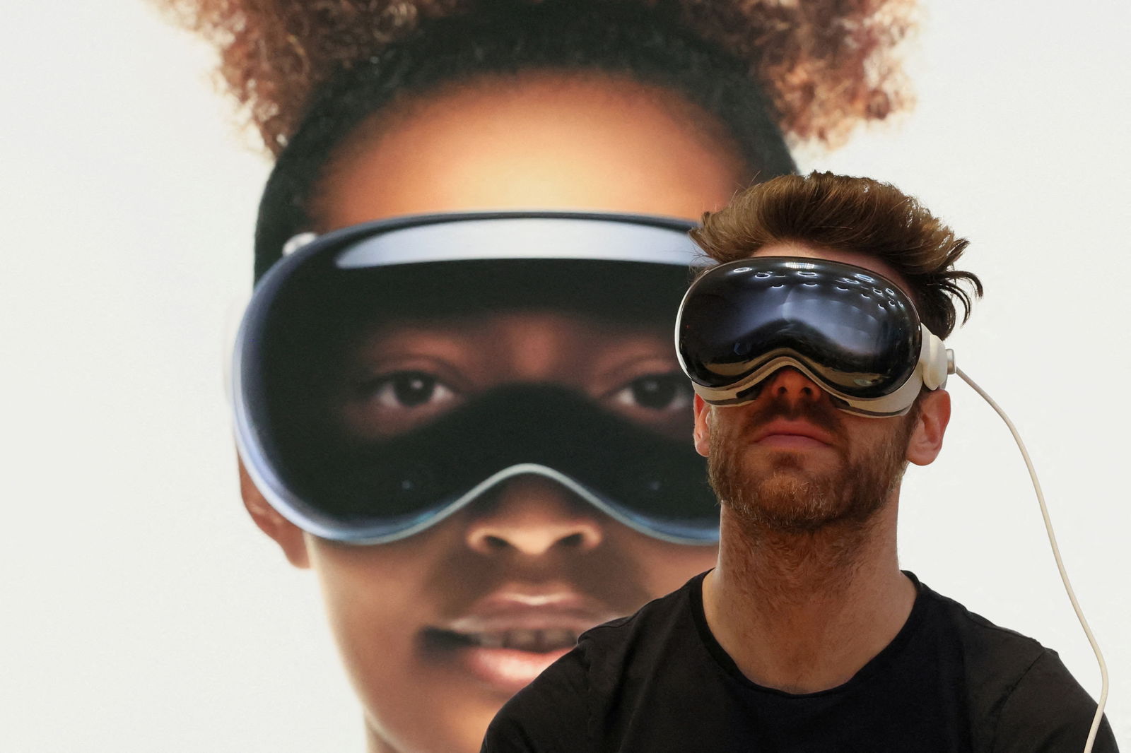 A customer uses Apple's Vision Pro headset at the Apple Fifth Avenue store in Manhattan in New York City, Feb. 2, 2024.