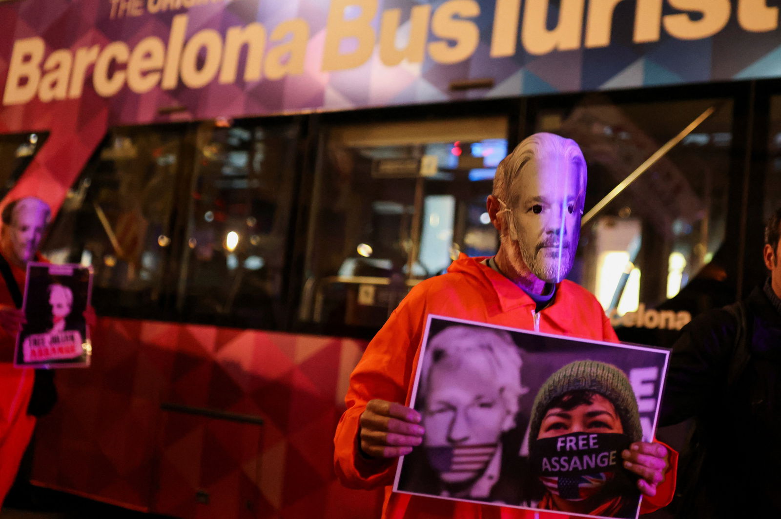 WikiLeaks founder Julian Assange's supporters demonstrate against U.S. extradition in front of the British Consulate in Barcelona, Spain February 20, 2024. 