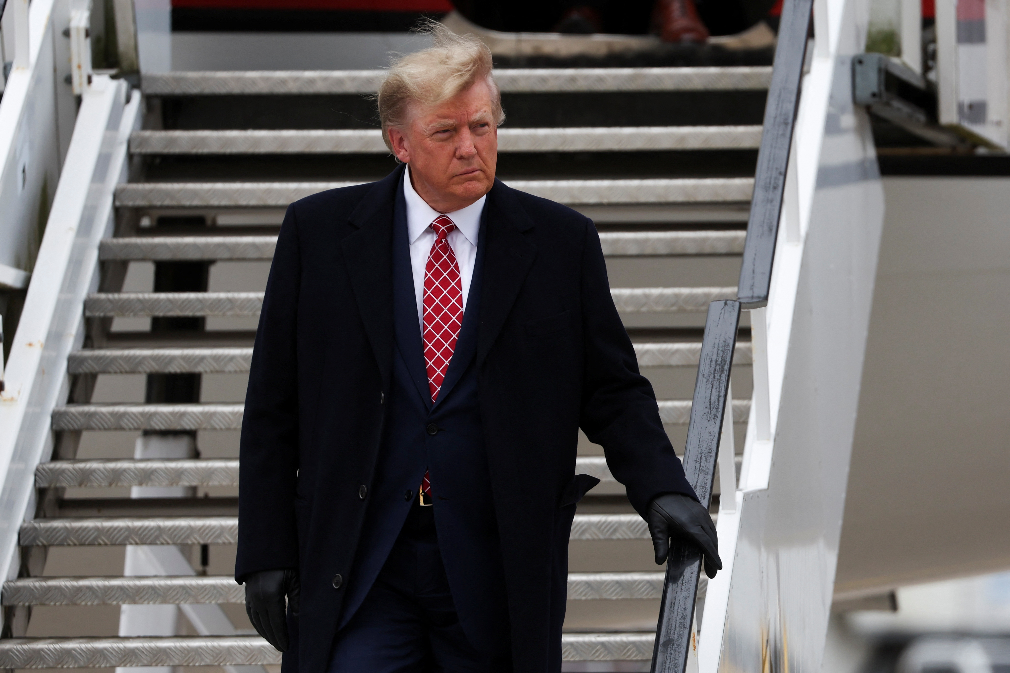 Former U.S. President and Republican presidential candidate Donald Trump arrives at Aberdeen International Airport in Aberdeen, Scotland, Britain May 1, 2023. 