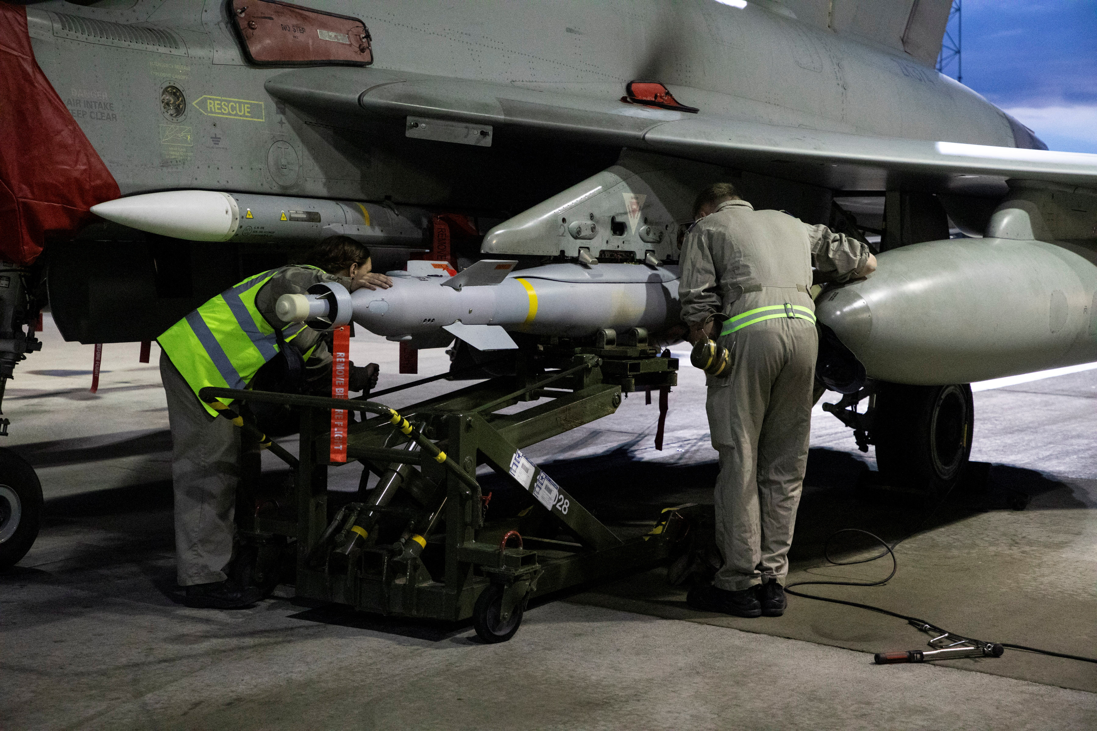 A RAF Typhoon aircraft takes off to conduct further strikes against Houthi targets, February 3, 2024. 