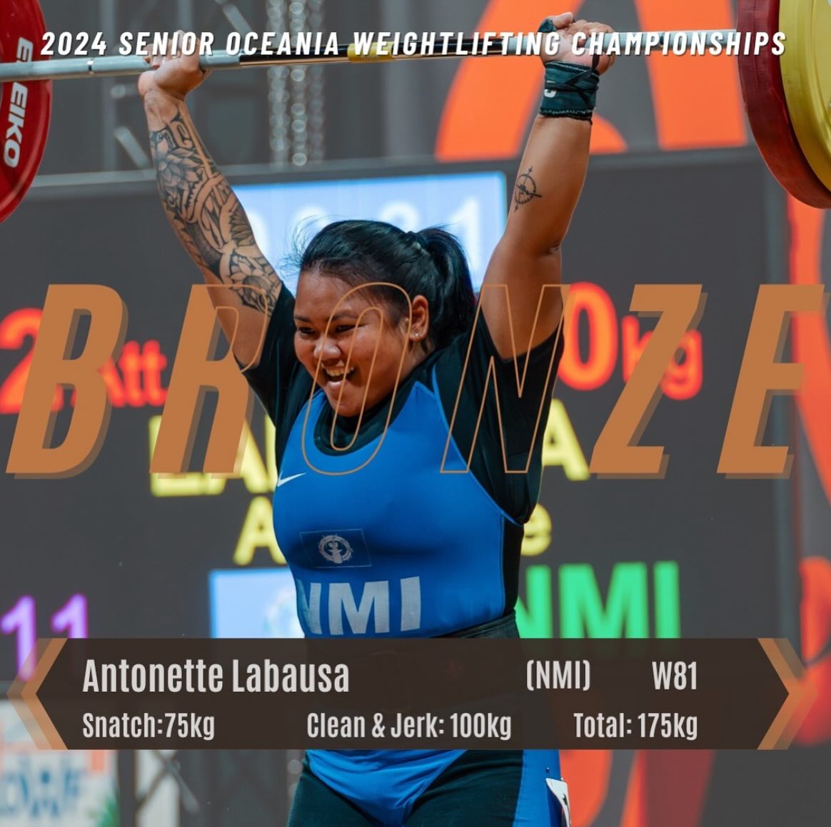 Antonette Labausa smiles after a successful lift in the women's 81kg category of the 2024 Oceania Weightlifting Championships in Auckland, New Zealand.