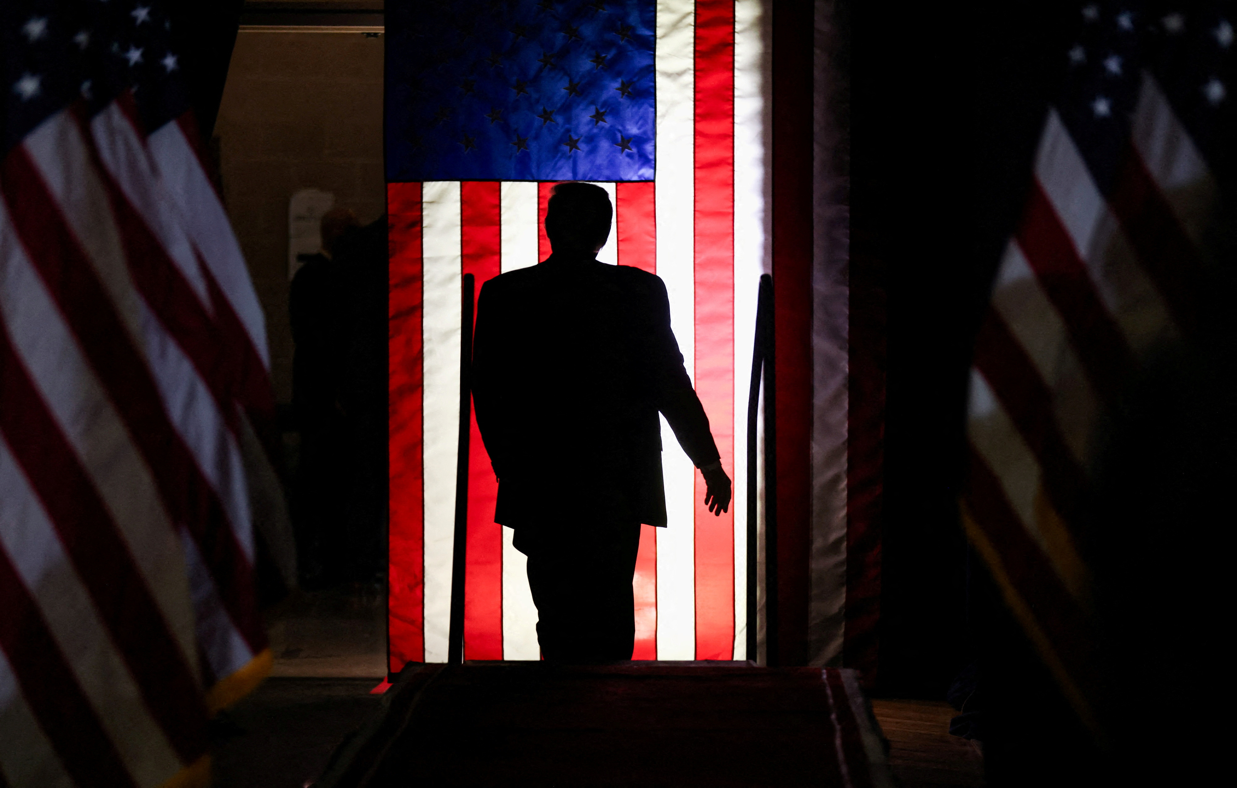 Republican presidential candidate and former U.S. President Donald Trump holds a campaign rally at Coastal Carolina University ahead of the South Carolina Republican presidential primary in Conway, South Carolina, U.S., February 10, 2024. 