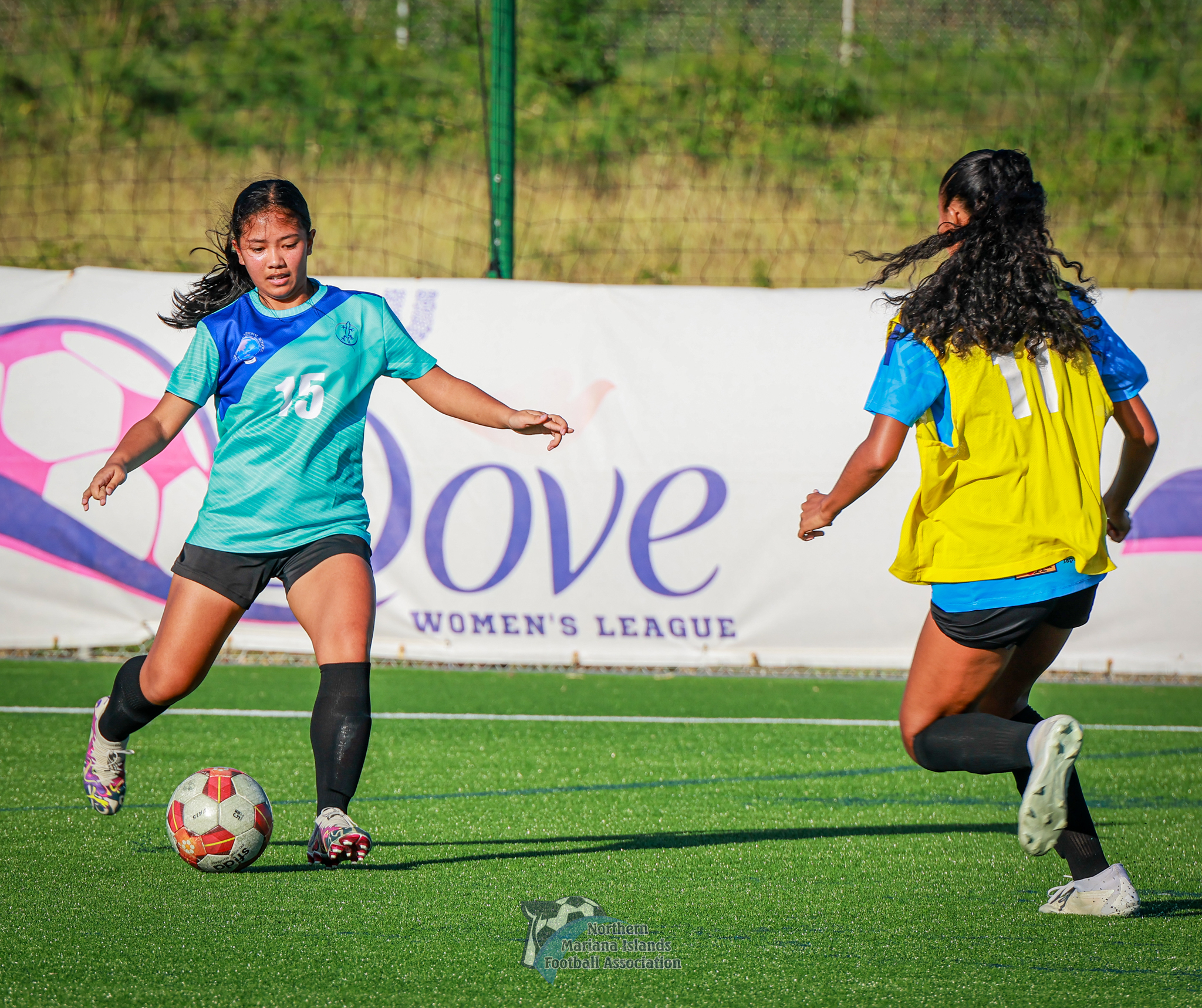 SIS' Julie Chavez gathers for the long pass during a girls high school division game of the NMIFA-PSS Interscholastic Soccer League SY23-24 held at the NMI Soccer Training Center in Koblerville.
