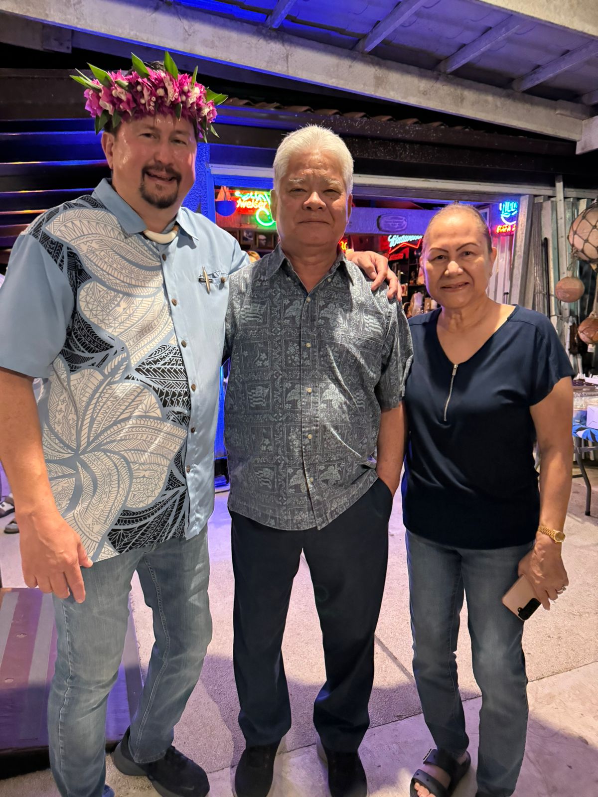 House Floor Leader Edwin Propst poses for a photo with Gov. Arnold I. Palacios and first lady Wella after the lawmaker announced that he is running for the U.S. Congress.