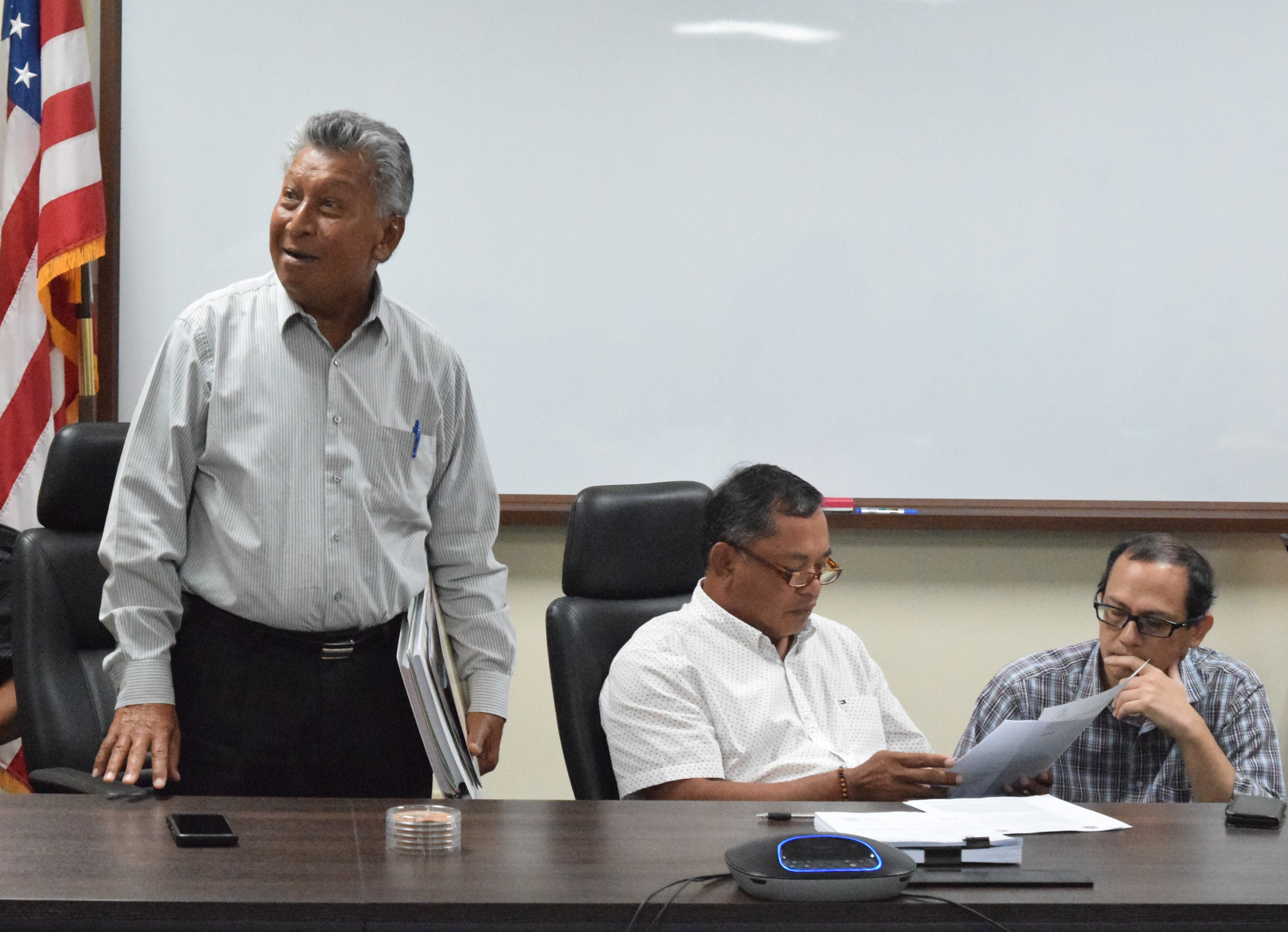 From left, Commonwealth Casino Commissioner Mario Taitano, Vice Chairman Ralph S. Demapan and Assistant Attorney General Carl Dela Cruz during a break from a regular meeting last month.