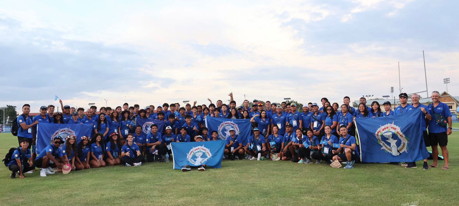 Team Marianas delegates pose for a photo during the opening of the 2023 Pacific Games in the Solomon Islands. This summer, Team Marianas is heading to the Marshall Island to compete in the Micronesian Games 2024 and is thankful to Joeten and the Joeten Daidai Foundation for leading a fundraiser to benefit NMI athletes and officials.