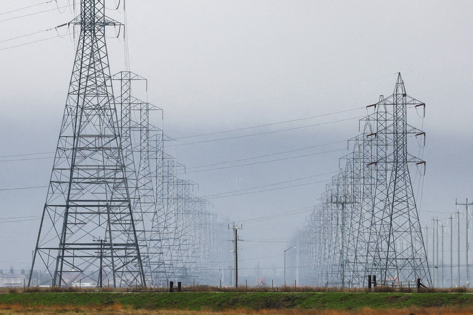 High tension power lines are seen in Sacramento County in Sacramento, California, U.S. January 9, 2023. 