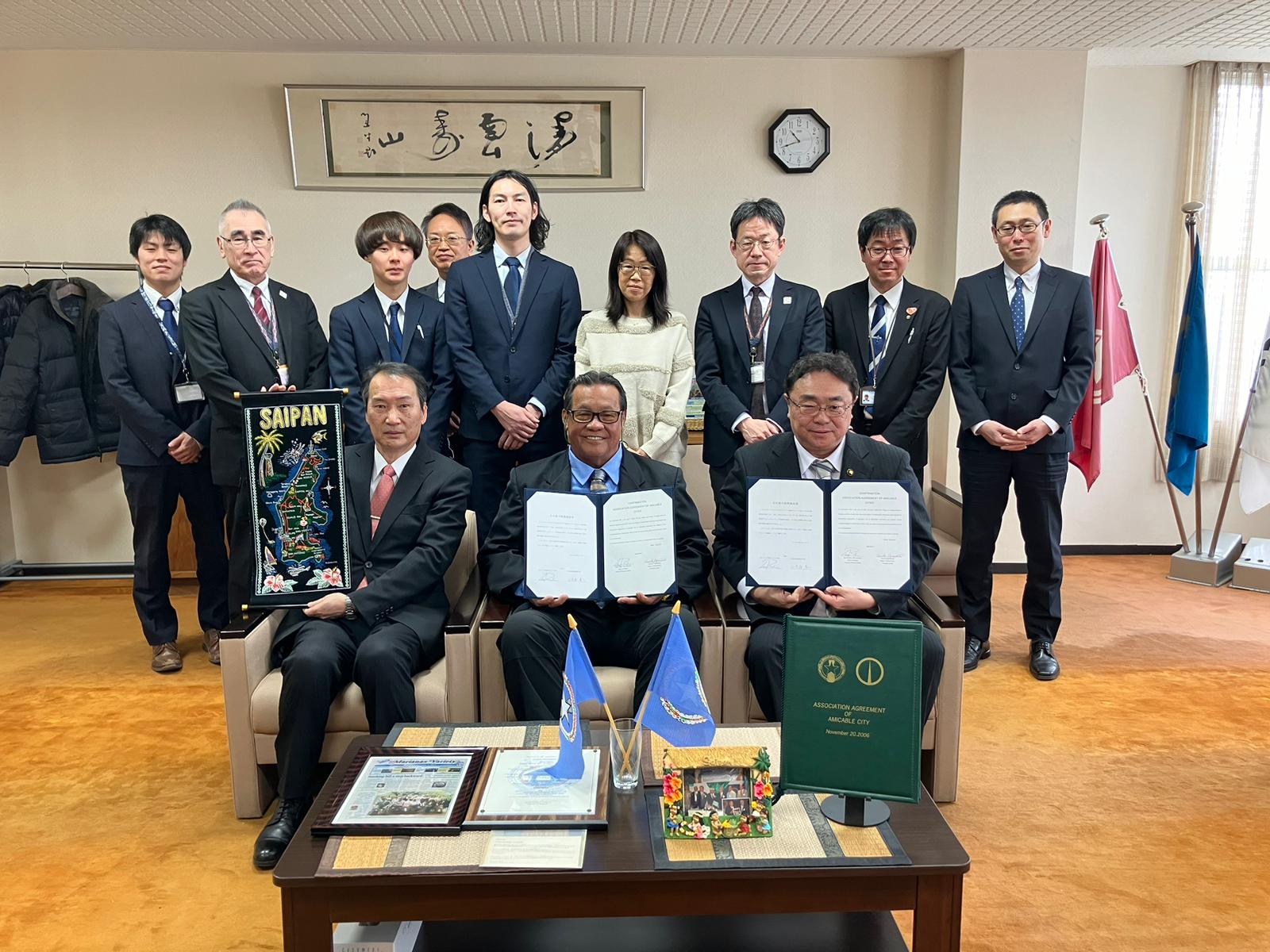 Saipan Mayor Ramon “RB” Camacho with Noboribetsu City Mayor Haruichi Ogasawara and other officials.