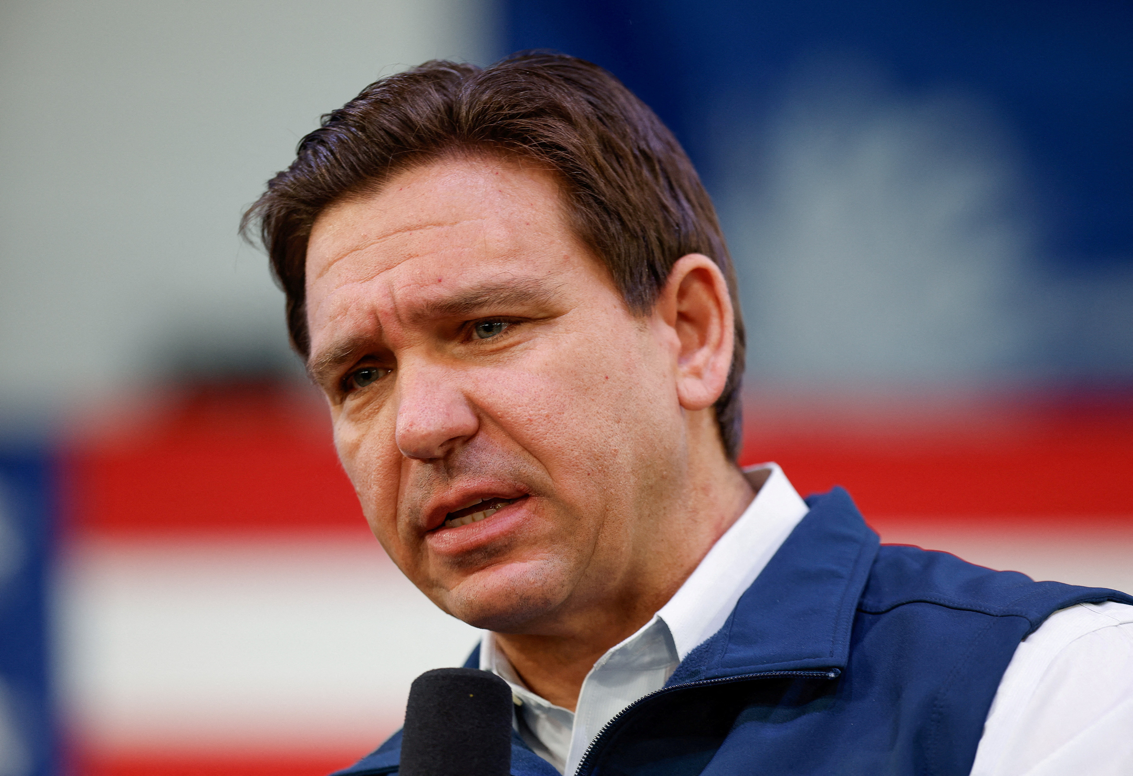FILE PHOTO: Republican presidential candidate and Florida Governor Ron DeSantis speaks during a campaign visit ahead of the South Carolina presidential primary in Myrtle Beach, South Carolina, U.S. January 20, 2024. 