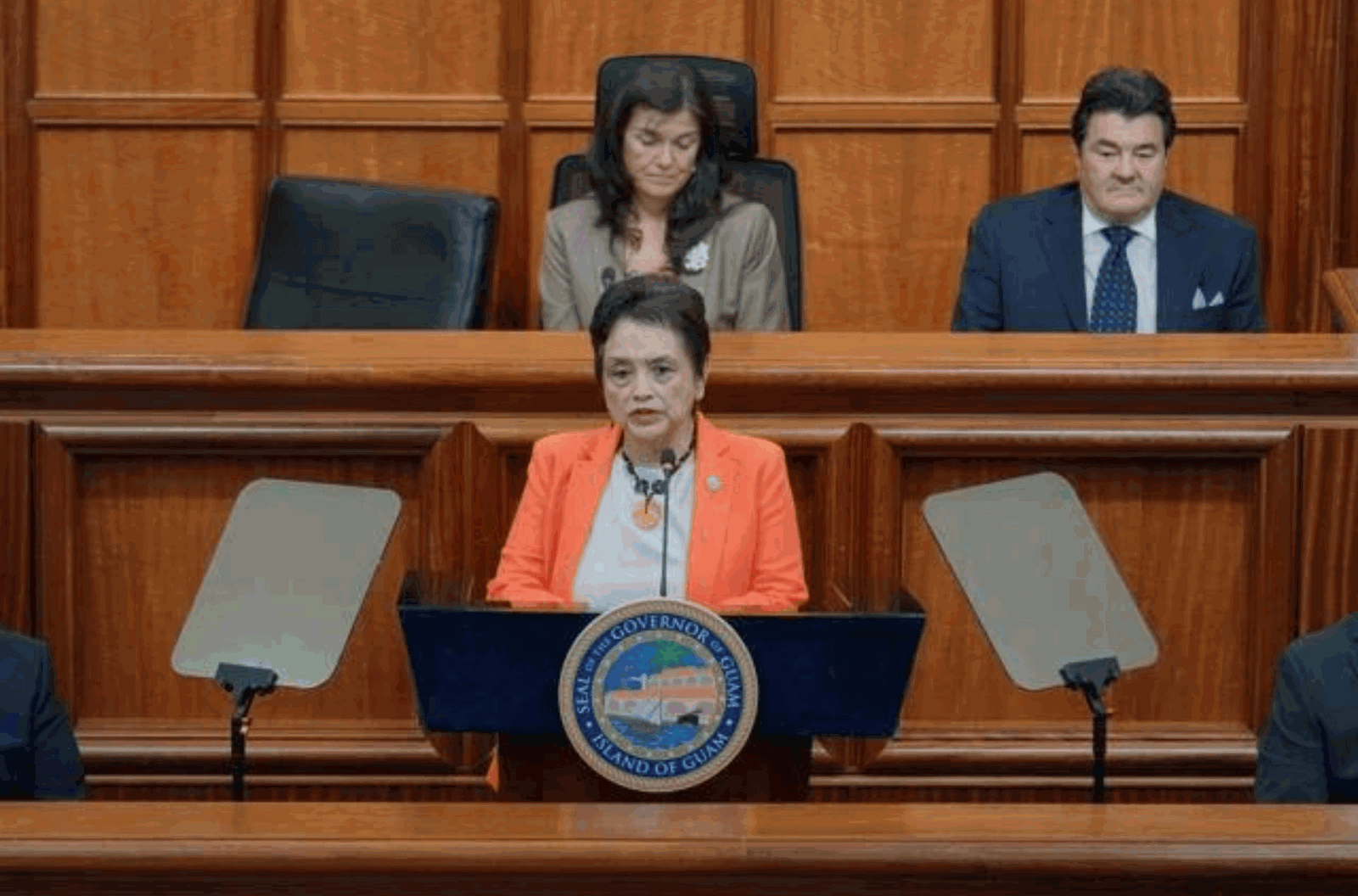 Gov. Lou Leon Guerrero delivers her 2024 State of the Island address at the Guam Congress Building in Hagåtña on Tuesday, March 5, 2024. 