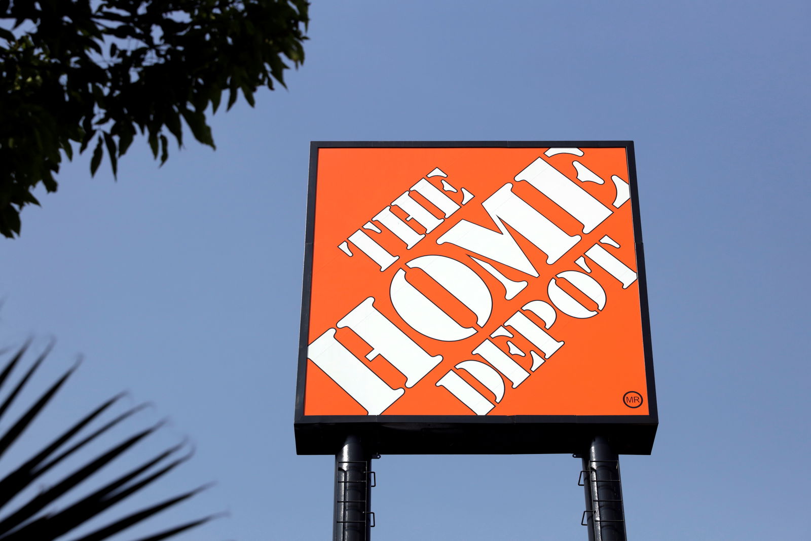 FILE PHOTO: The logo of U.S. home improvement chain Home Depot is seen after the Mexican trade union Revolutionary Confederation of Laborers and Farmworkers (CROC) accused Home Depot of blocking union activity, in Mexico City, Mexico January 15, 2020. 