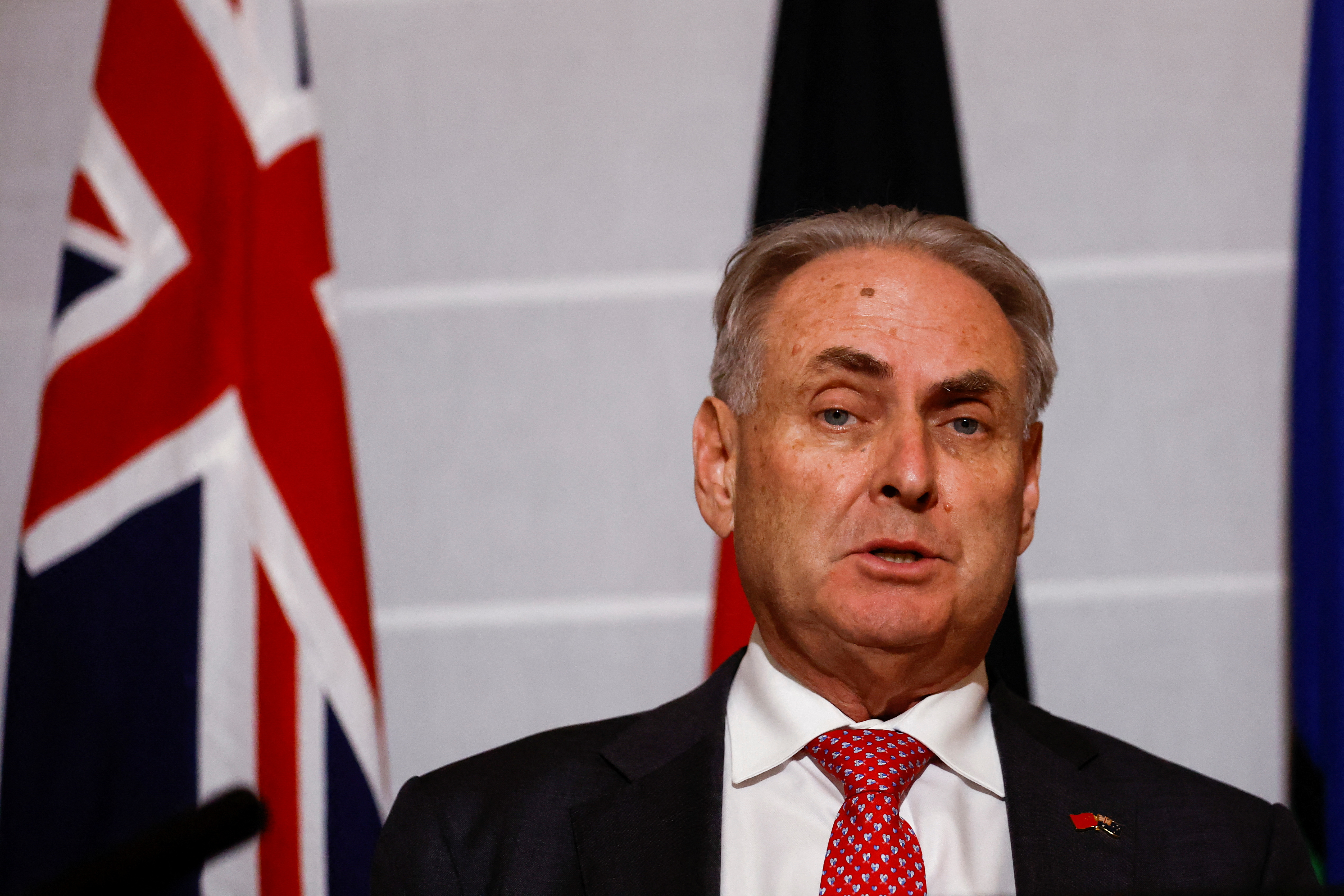 Australia's Trade Minister Don Farrell attends a press conference following a meeting with Chinese Commerce Minister Wang Wentao, in Beijing, China May 12, 2023. 