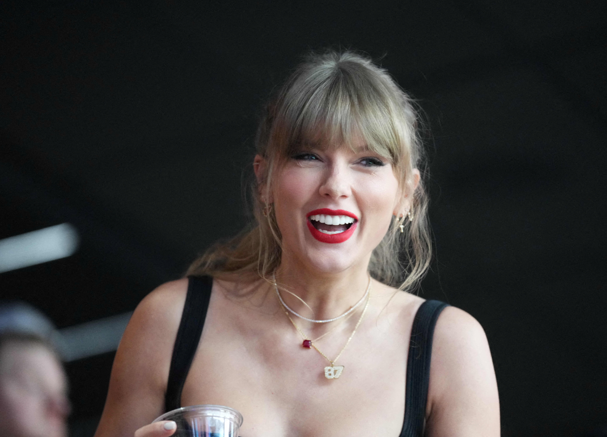 Recording artist Taylor Swift, looks on before Super Bowl LVIII between Kansas City Chiefs and San Francisco 49ers at Allegiant Stadium in Paradise, Nevada, Feb. 11, 2024.