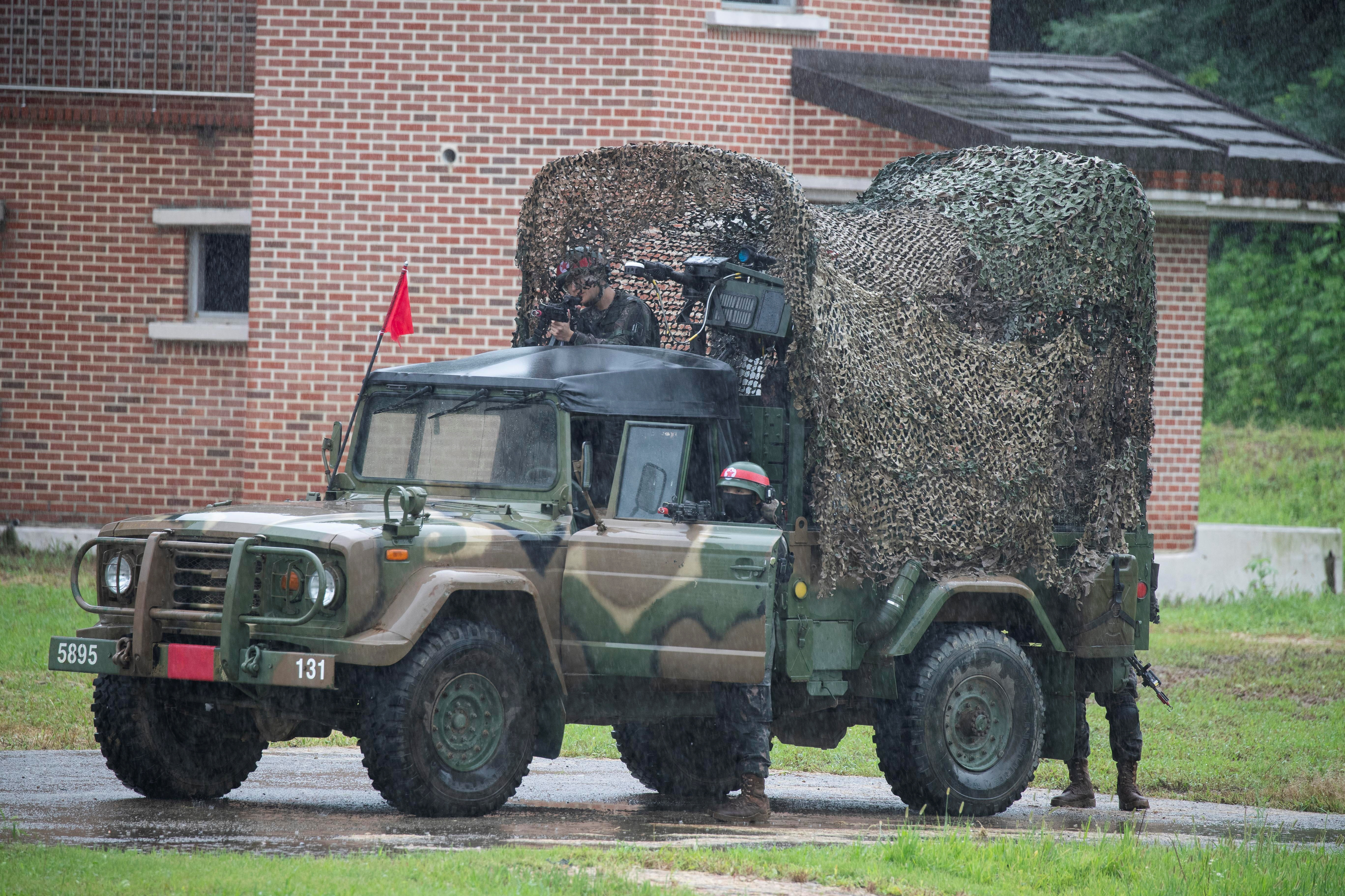 FILE PHOTO: South Korean soldiers from Tiger unit, participate in a UFS/TIGER Combined Urban Operations plan as part of Ulchi Freedom Shield (UFS) exercises at Wollong Urban Area Operatiions training center on Paju in Gyeonggi-do, South Korea, 23 August 2023. 