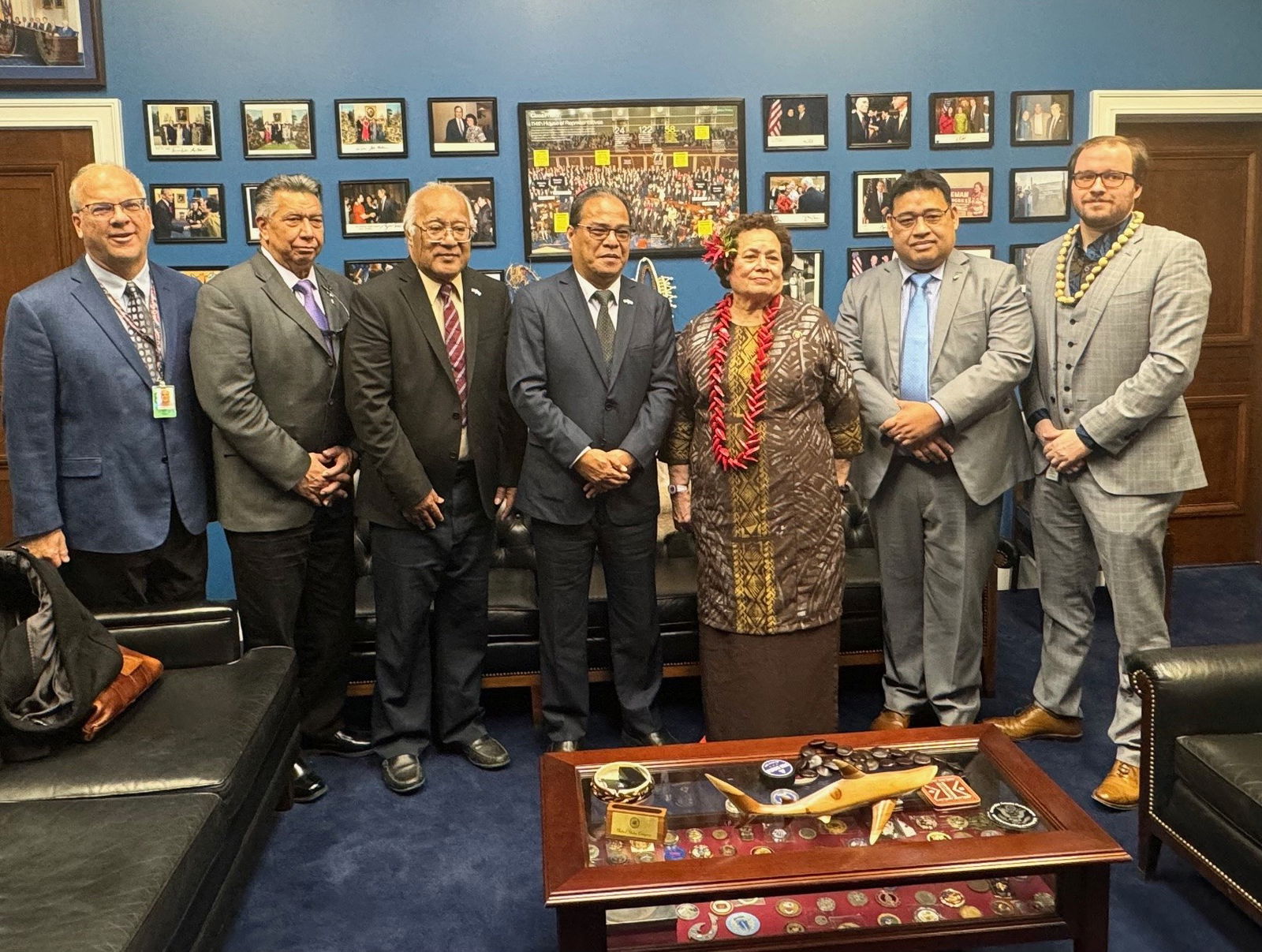 FSM President Simina and U.S. Congresswoman Amata with FSM officials and members of her congressional staff.