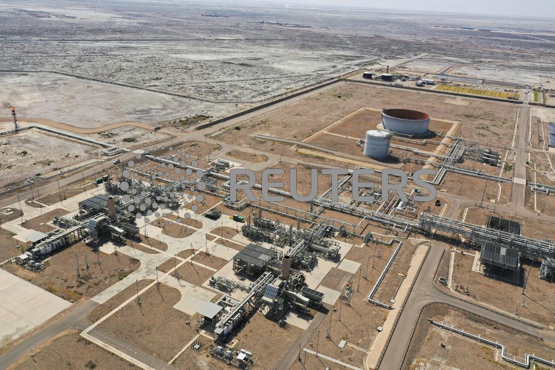 An aerial view shows Majnoon oil field near Basra, Iraq, May 12, 2023. 