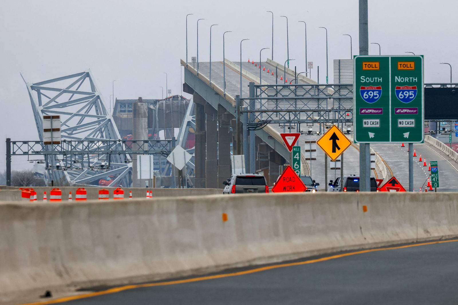 The collapsed Francis Scott Key Bridge in Baltimore, Maryland, U.S., March 27, 2024.