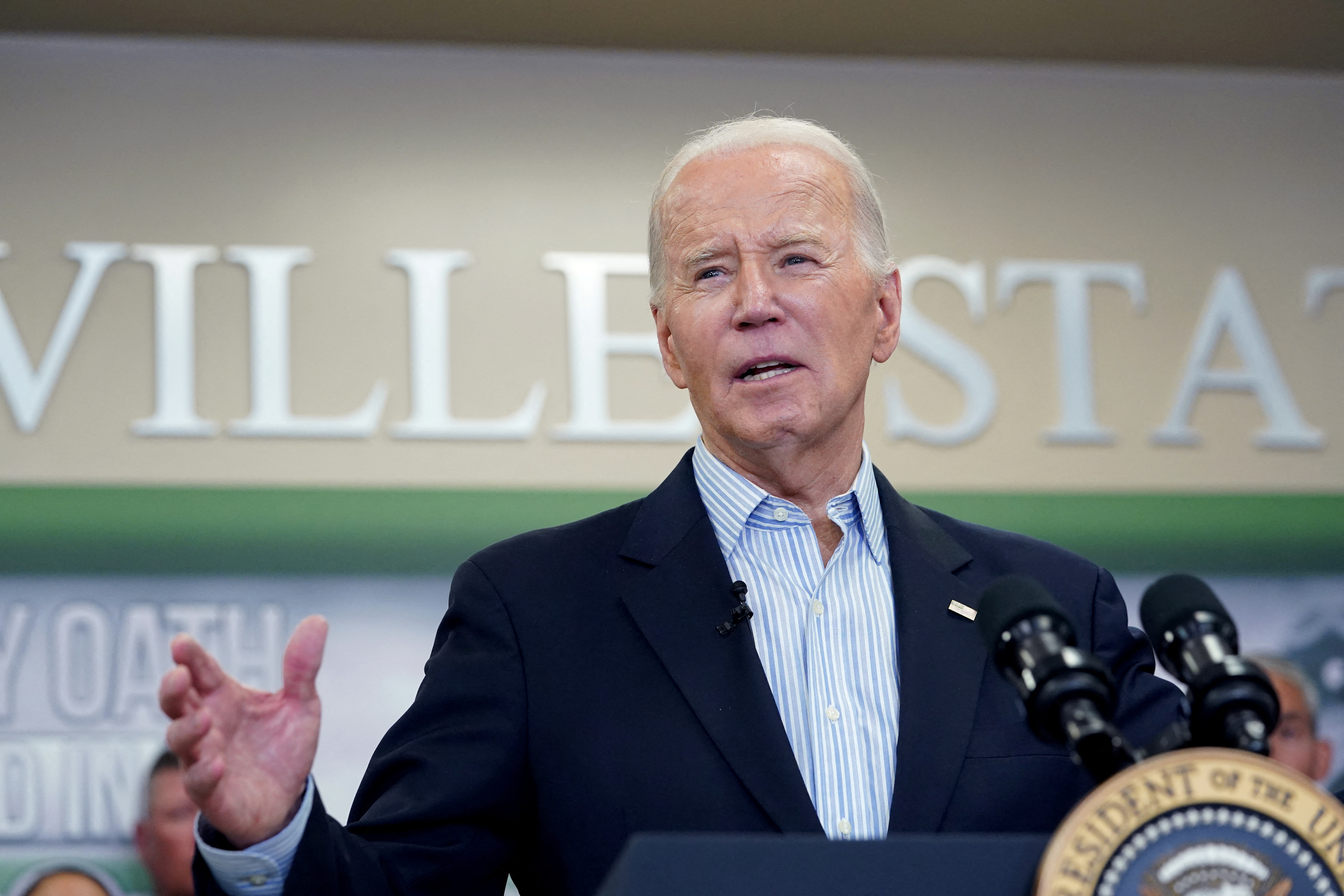 U.S. President Joe Biden speaks during his visit to the U.S.-Mexico border in Brownsville, Texas, U.S., February 29, 2024. REUTERS/Kevin Lamarque