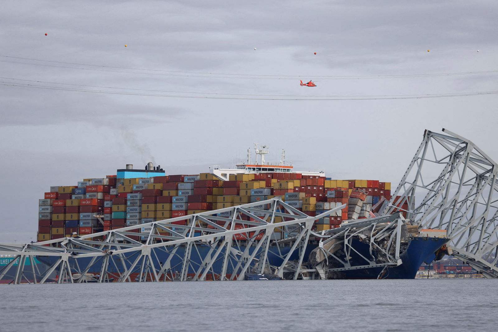 A view of the Dali cargo vessel which crashed into the Francis Scott Key Bridge causing it to collapse in Baltimore, Maryland, U.S., March 26, 2024. 
