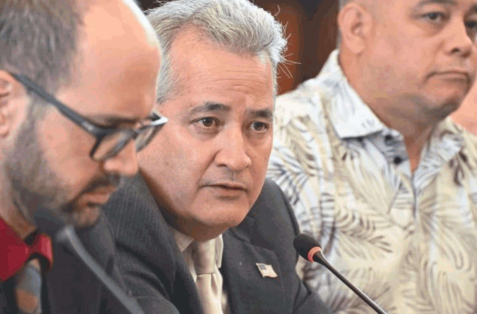 Attorney General Douglas Moylan answers a question during an emergency session of the Guam Legislature on Thursday, March 7, 2024, in Hagåtña. 