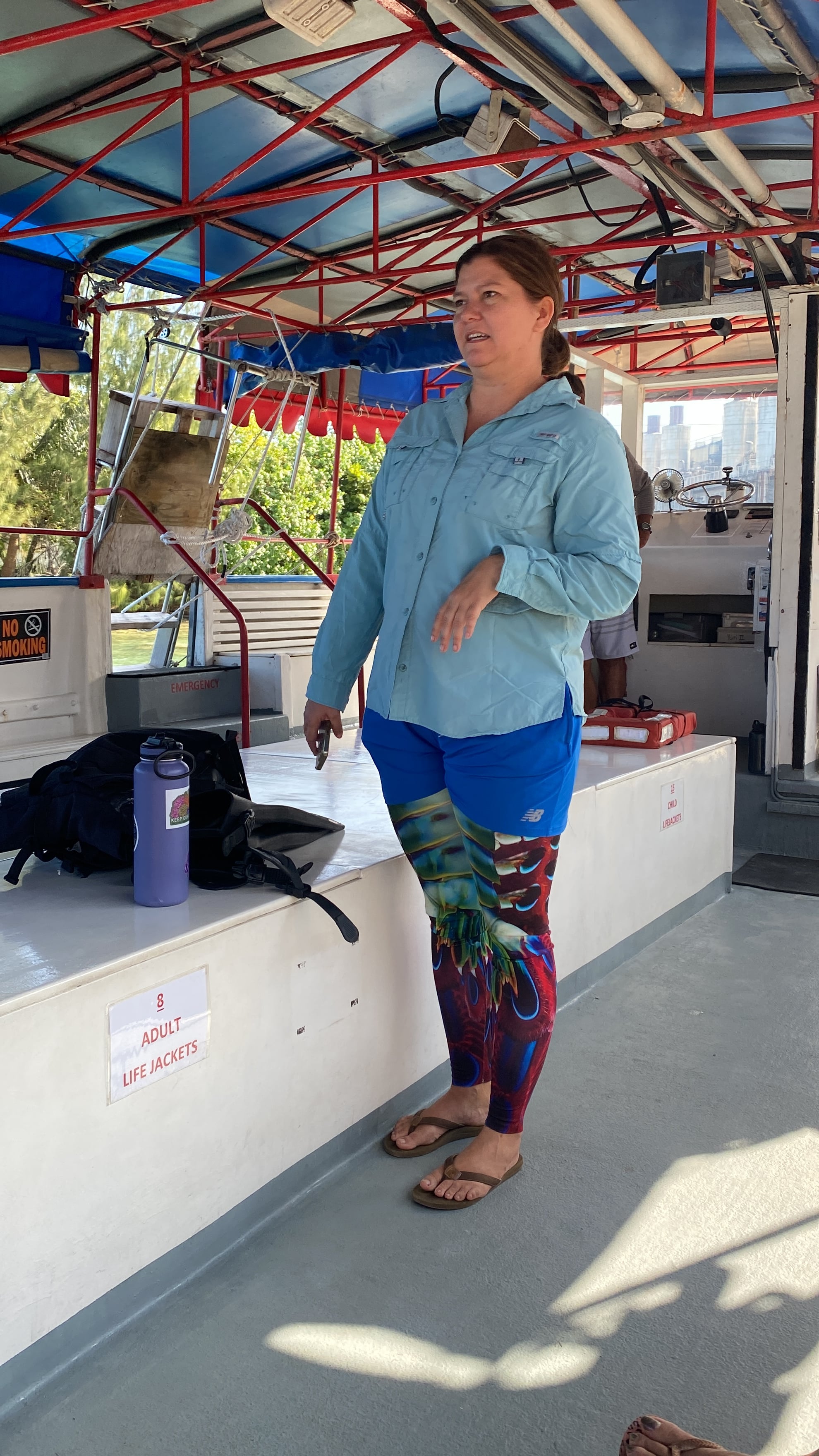 Lyza Johnston speaks during a boat tour of the Saipan Coral Nursery on Feb. 28. 