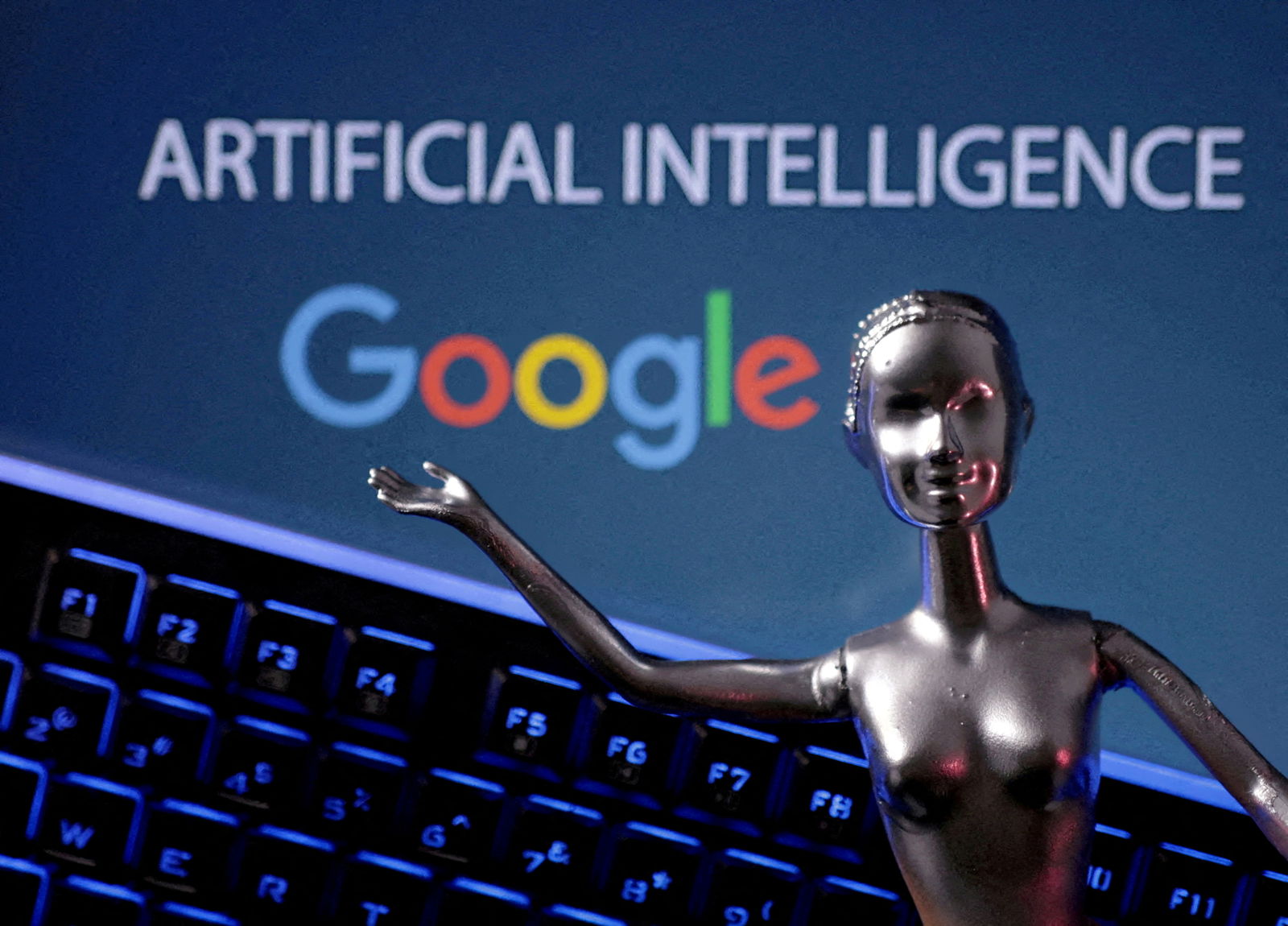 Google logo and AI Artificial Intelligence words are seen in this illustration taken, May 4, 2023. 