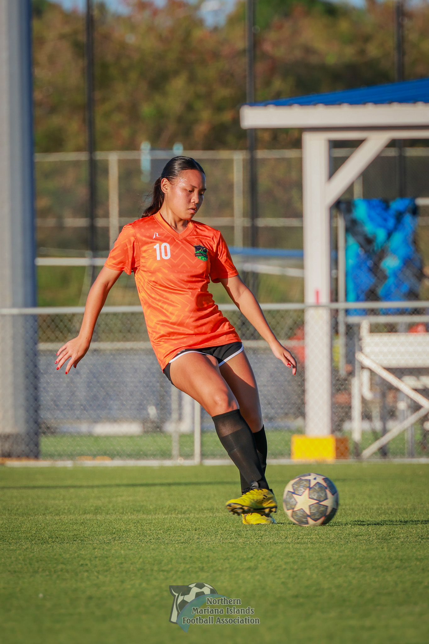 Kanoa FC’s Aubrey Castro passes to a teammate during a Tinekcha-Awaal Division game of the Spring 2024 Dove Women’s League at the NMI Soccer Training Center in Koblerville. 