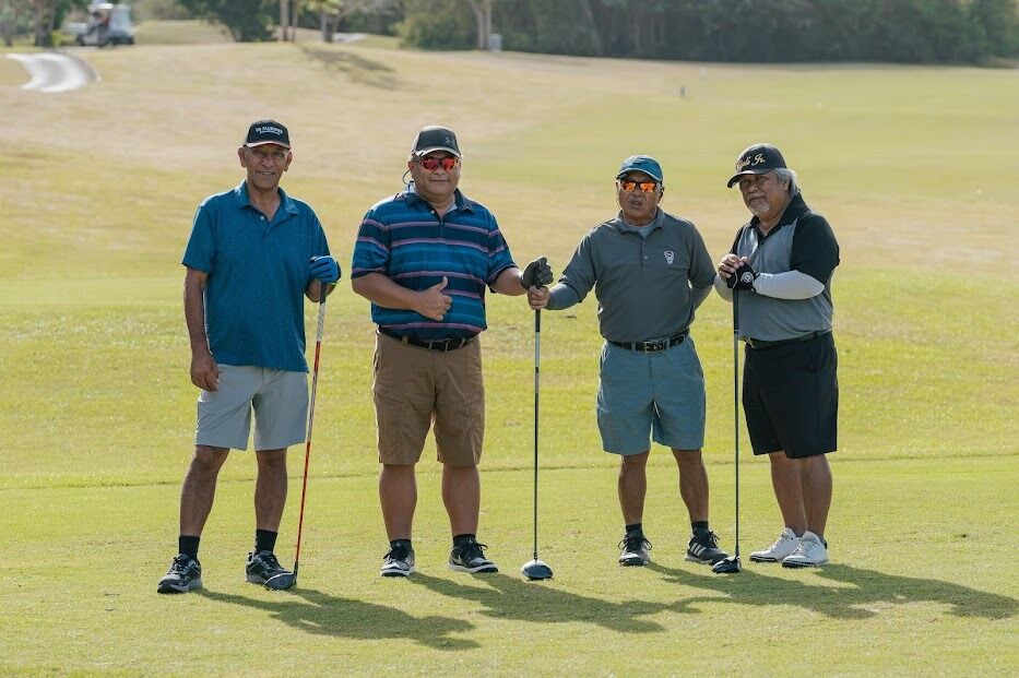 Ricky Sablan, Frank Sablan, Ed Manglona, and Joe Sablan Jr. pose for a photo during the NMC Foundation's 18th Annual Golf Open at Laolao Bay Golf & Resort last year.