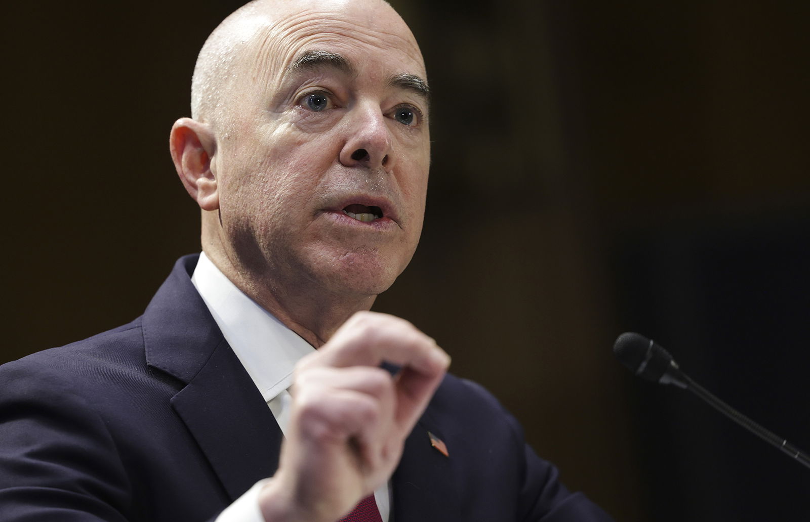 U.S. Secretary of Homeland Security Alejandro Mayorkas testifies before a Senate Appropriations Subcommittee on Homeland Security, on Capitol Hill on May 4, 2022, in Washington, D.C. Federal authorities have linked a person in Serbia to more than 100 swatting calls, many of which targeted senior Biden administration officials, including Mayorkas. (Kevin Dietsch/Getty Images/TNS)