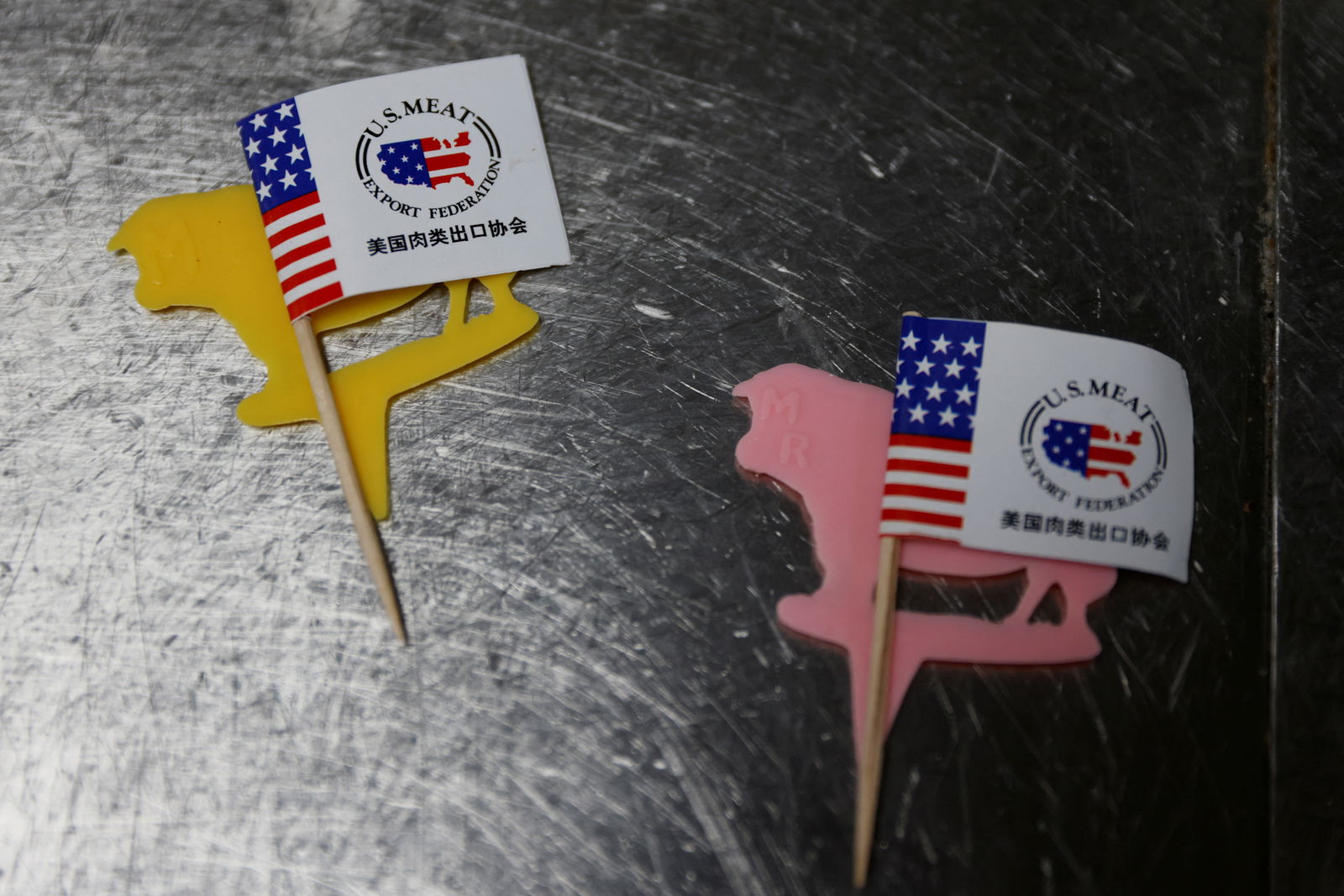 FILE PHOTO: Labels with the logo of the U.S. Meat Export Federation (USMEF) are pictured in the kitchen of Wolfgang's Steakhouse restaurant which specialises in high quality U.S. beef, in Beijing, China September 8, 2021. Picture taken September 8, 2021. 