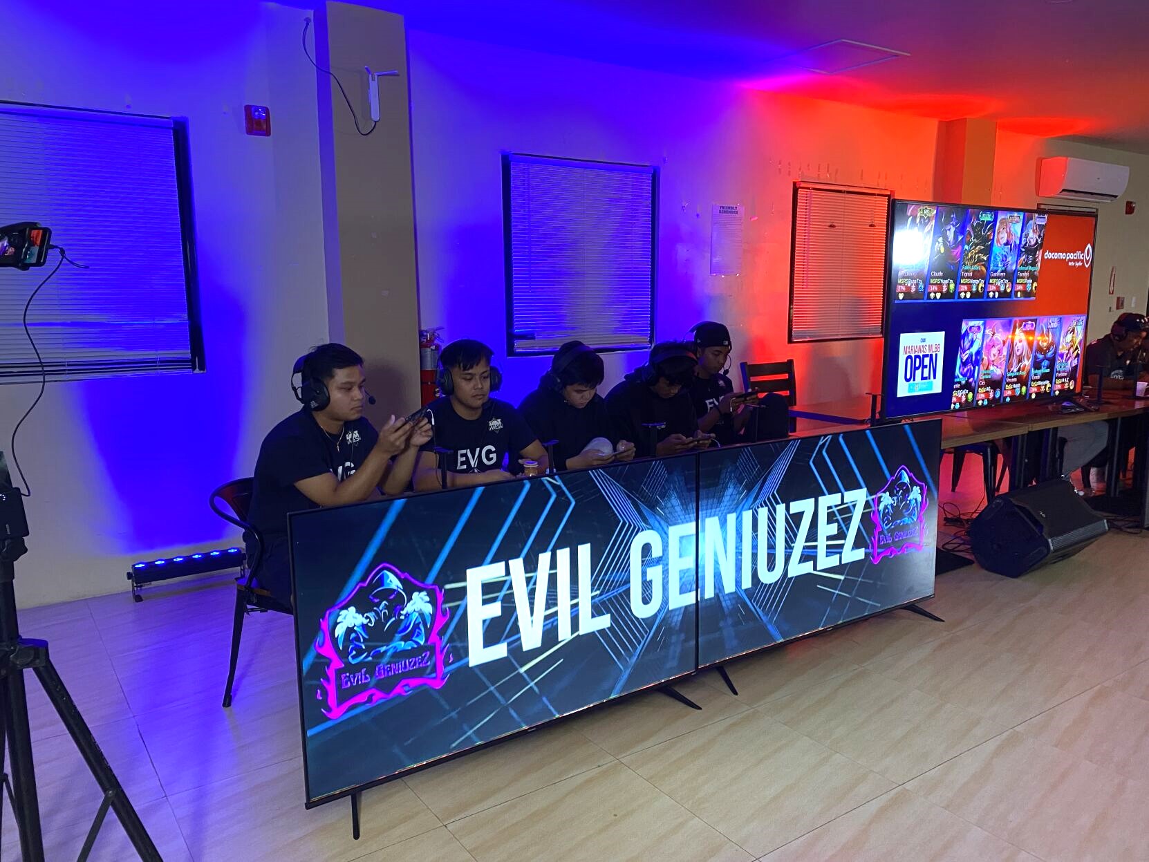 The Evil Geniuzez compete in the Mobile Legends Bang Bang qualifier at the Saipan Vegas Resort on March 17.