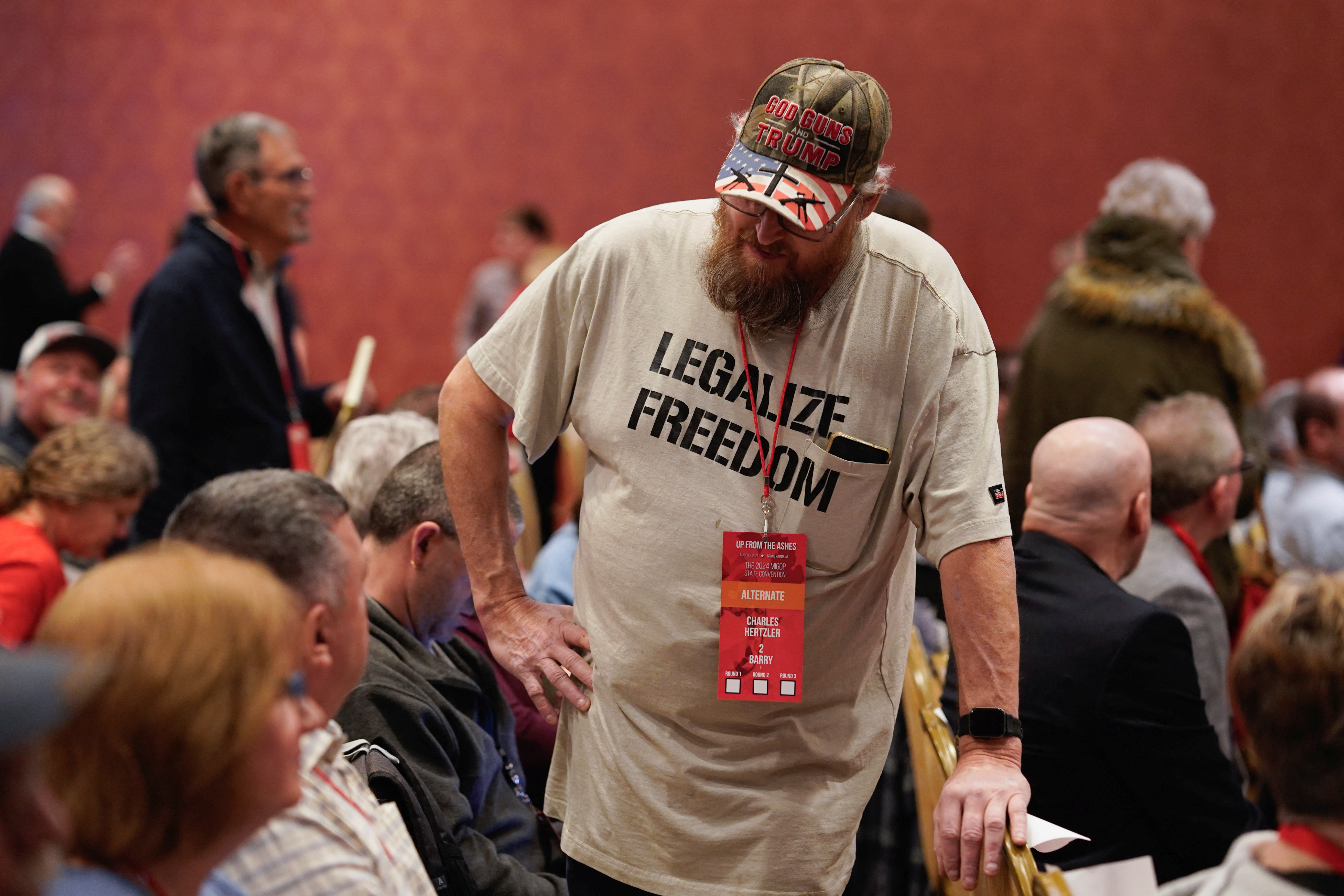People take part in a Republican caucus in Grand Rapids, Michigan, U.S., March 2, 2024. 