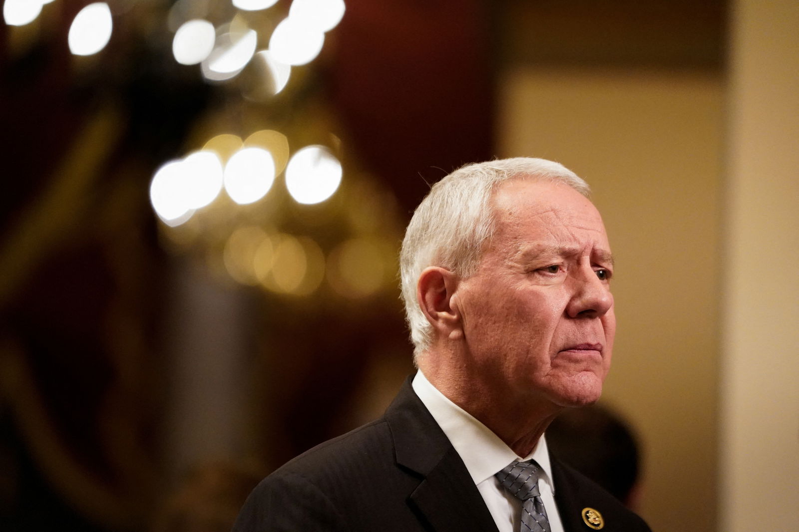 FILE PHOTO: U.S. Representative Ken Buck (R-CO) participates in an interview after the vote to impeach U.S. Homeland Security Secretary Alejandro Mayorkas failed in the House on Capitol Hill in Washington, U.S., February 6, 2024. 