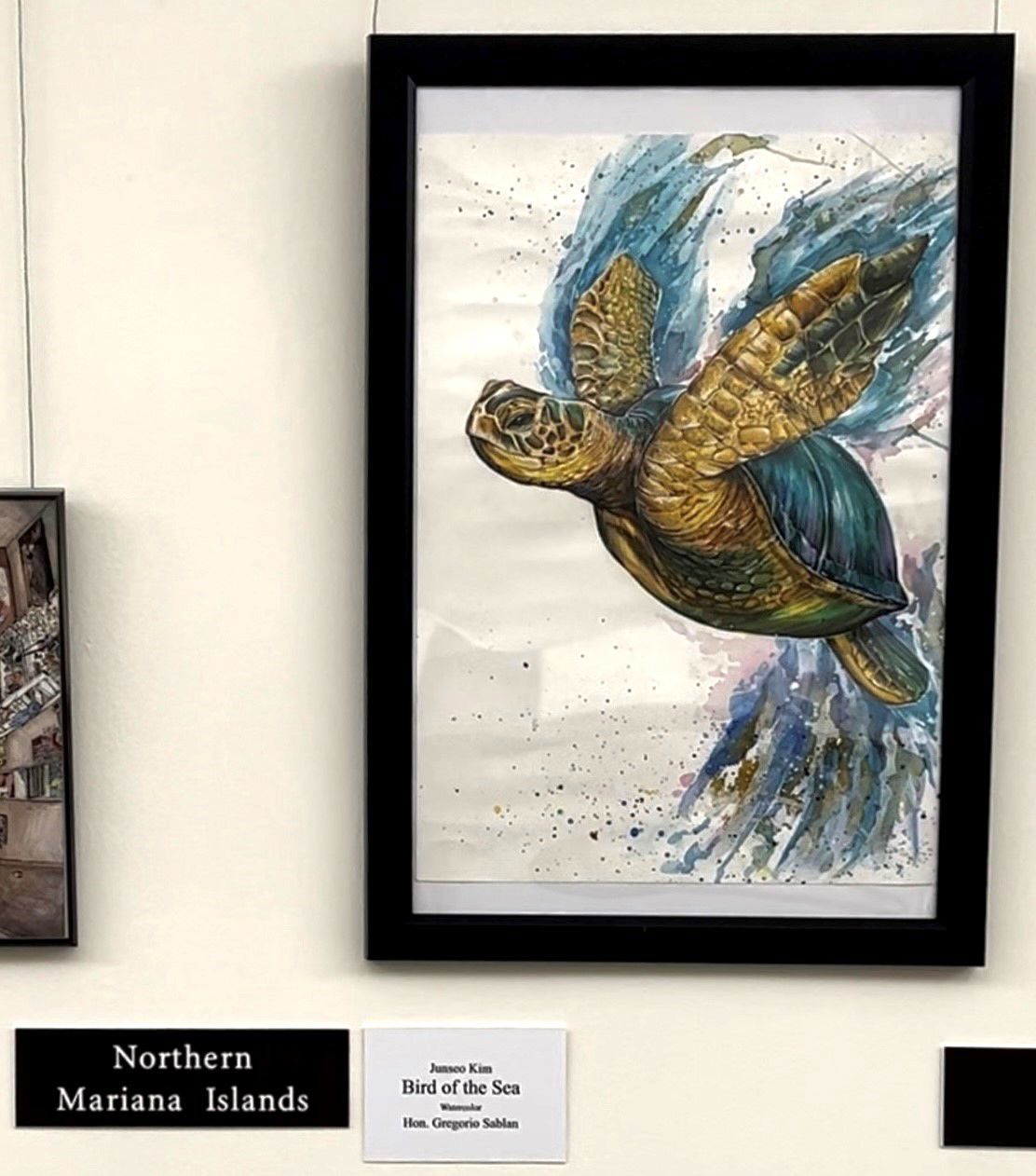 Junseo Kim’s winning artwork “Bird of the Sea” is displayed at the Capitol.